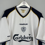 Shop 2001/02 LIVERPOOL MCALLISTER #21 AWAY SHIRT (XL) REEBOK, classic football shirts, vintage football shirts & retro soccer jerseys at Cult Kits