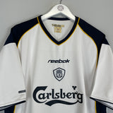 Shop 2001/02 LIVERPOOL MCALLISTER #21 AWAY SHIRT (XL) REEBOK, classic football shirts, vintage football shirts & retro soccer jerseys at Cult Kits