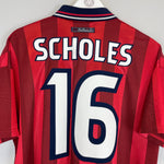 Shop 1997/99 ENGLAND SCHOLES #16 AWAY SHIRT (L) UMBRO, classic football shirts, vintage football shirts & retro soccer jerseys at Cult Kits
