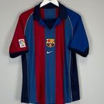 Shop 2001/02 BARCELONA KLUIVERT #9 HOME SHIRT (M) NIKE, classic football shirts, vintage football shirts & retro soccer jerseys at Cult Kits