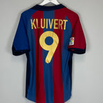 Shop 2001/02 BARCELONA KLUIVERT #9 HOME SHIRT (M) NIKE, classic football shirts, vintage football shirts & retro soccer jerseys at Cult Kits
