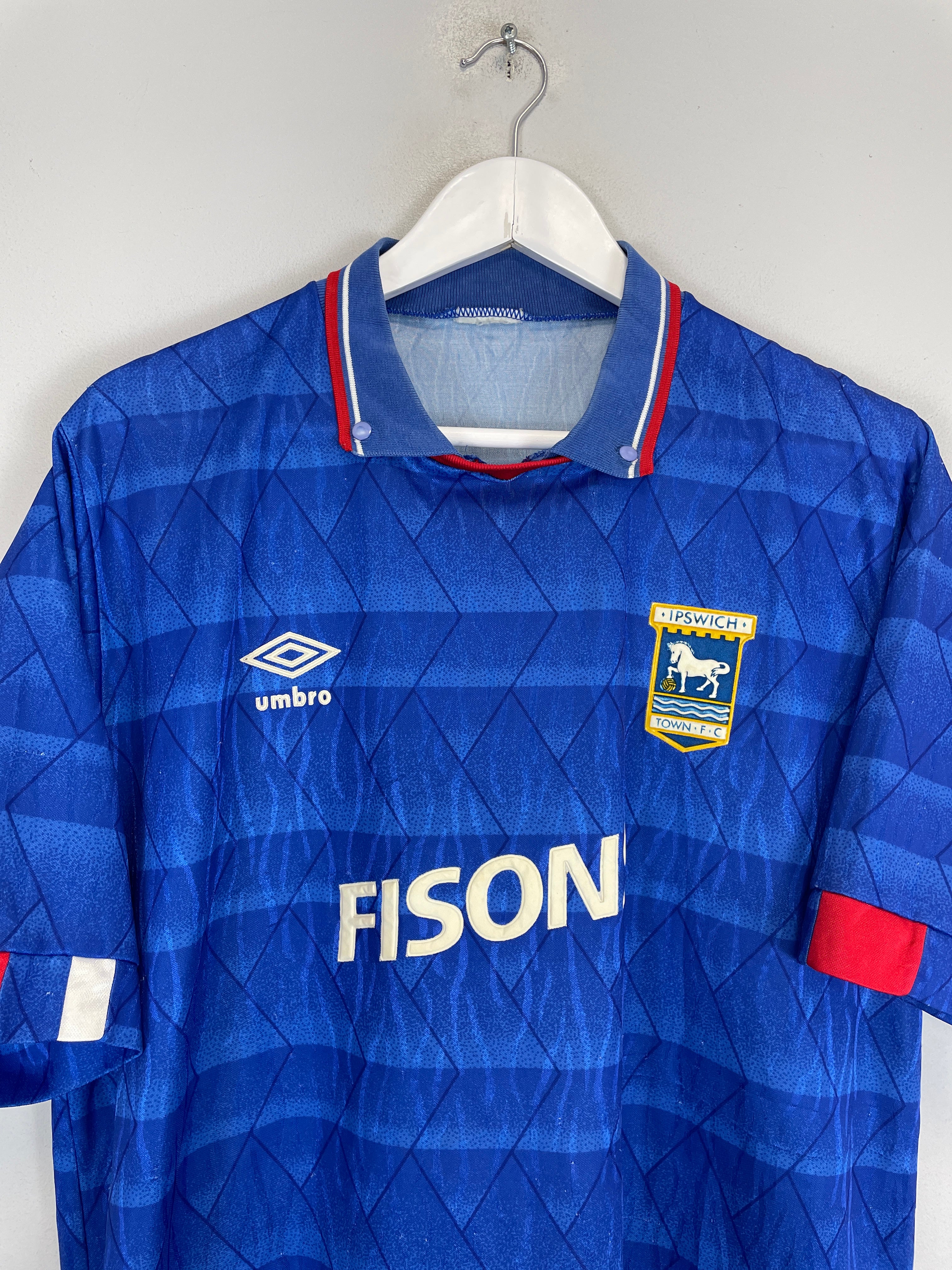 Shop 1989/92 IPSWICH TOWN HOME SHIRT (L) UMBRO, classic football shirts, vintage football shirts & retro soccer jerseys at Cult Kits