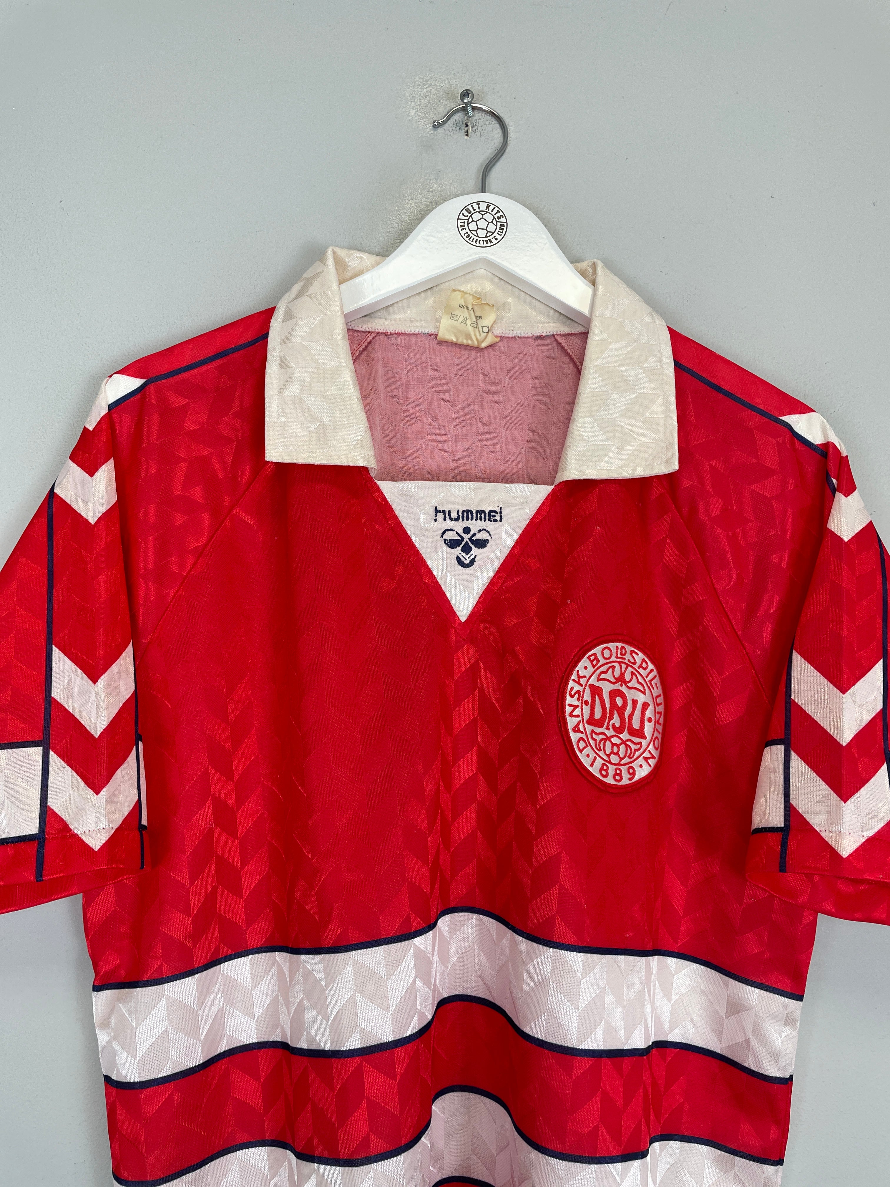 Shop 1988/90 DENMARK HOME SHIRT (L) HUMMEL, classic football shirts, vintage football shirts & retro soccer jerseys at Cult Kits