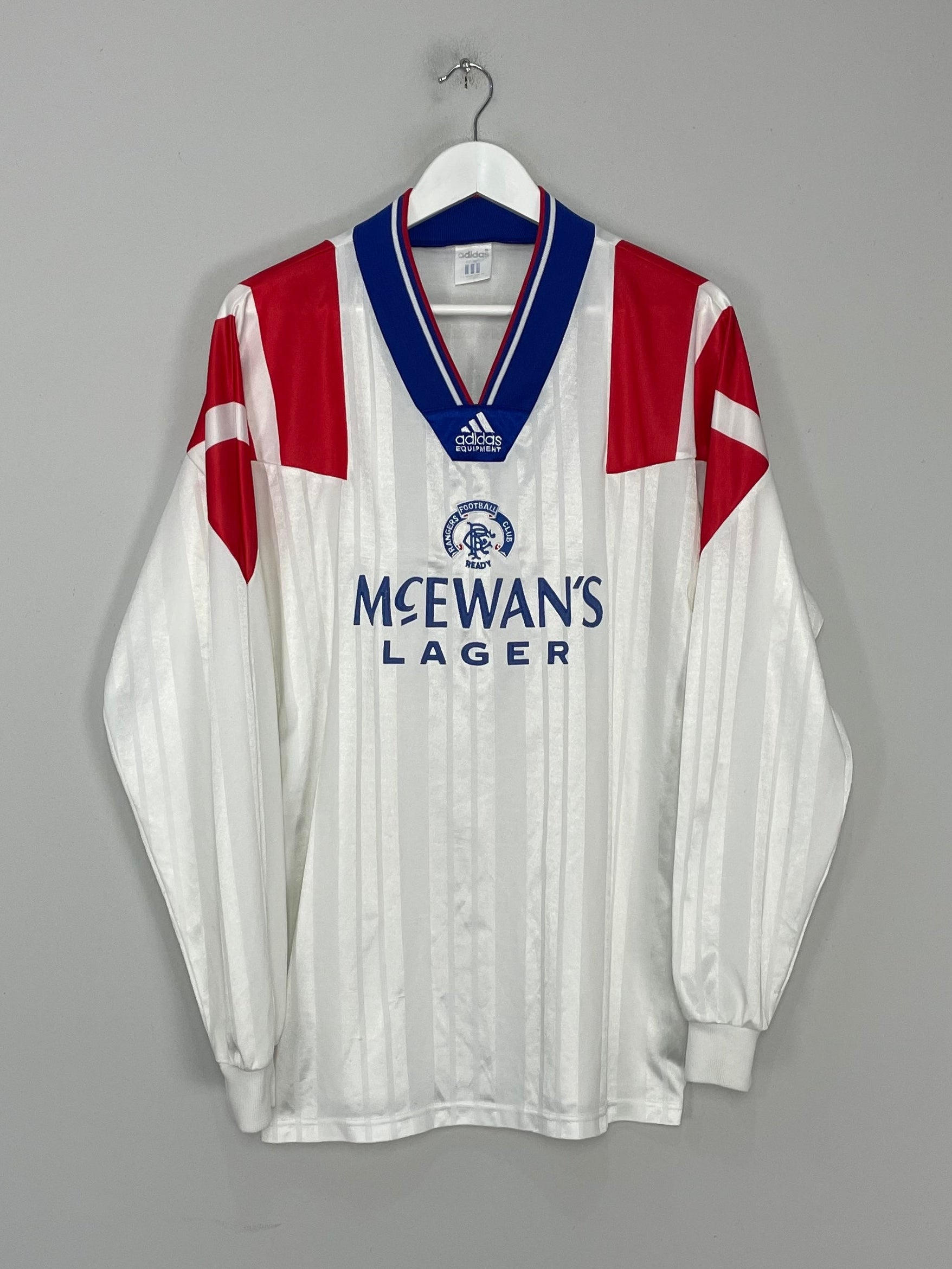 Shop 1992/94 RANGERS *PLAYER ISSUE* L/S AWAY SHIRT (XL) ADIDAS, classic football shirts, vintage football shirts & retro soccer jerseys at Cult Kits