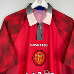 Shop 1996/98 MANCHESTER UNITED SOLSKJAER #20 HOME SHIRT (XL) UMBRO, classic football shirts, vintage football shirts & retro soccer jerseys at Cult Kits