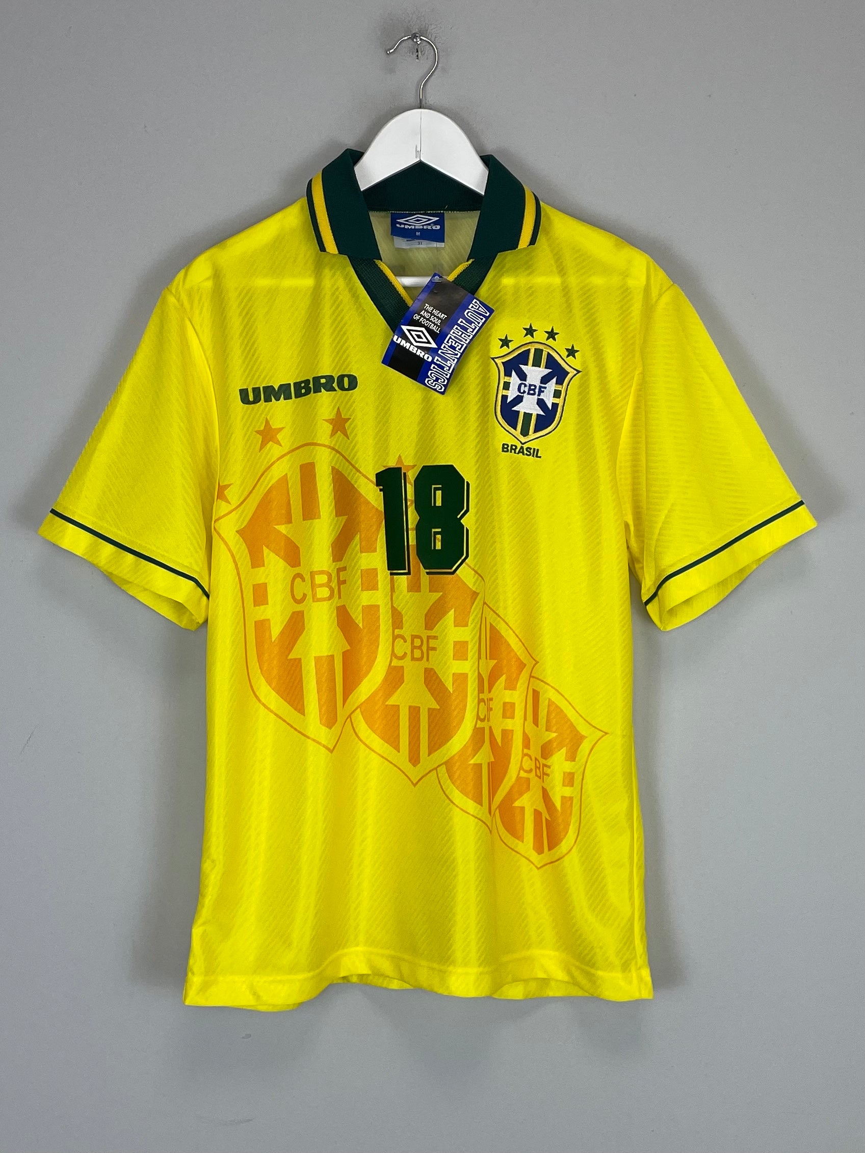 Shop 1994/95 BRAZIL RONALDINHO #18 *BNWT* HOME SHIRT (M) UMBRO, classic football shirts, vintage football shirts & retro soccer jerseys at Cult Kits