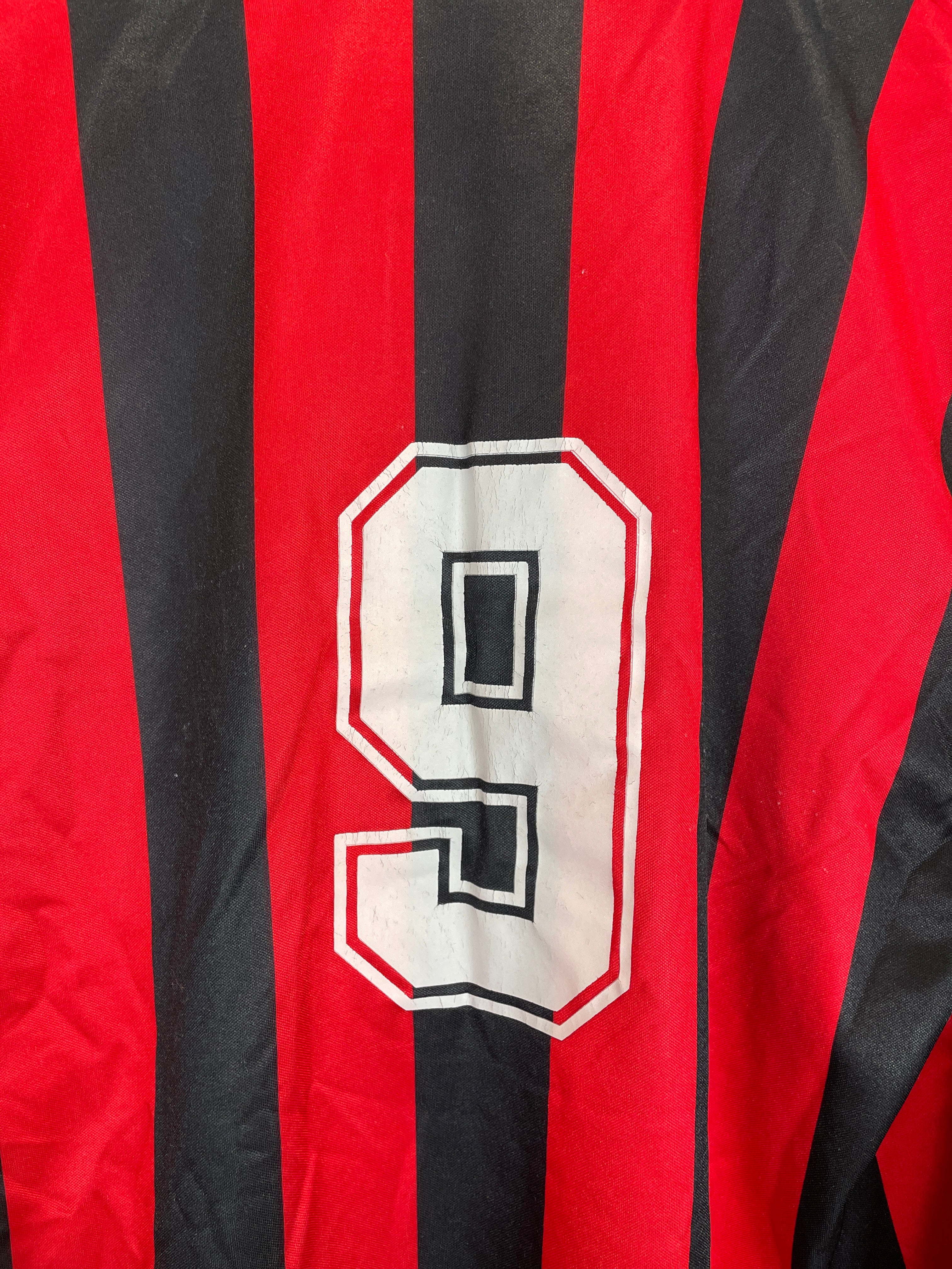 Shop 1989/90 AC MILAN #9 L/S HOME SHIRT (L) KAPPA, classic football shirts, vintage football shirts & retro soccer jerseys at Cult Kits