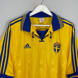 Shop 1998/99 SWEDEN HOME SHIRT (XL) ADIDAS, classic football shirts, vintage football shirts & retro soccer jerseys at Cult Kits