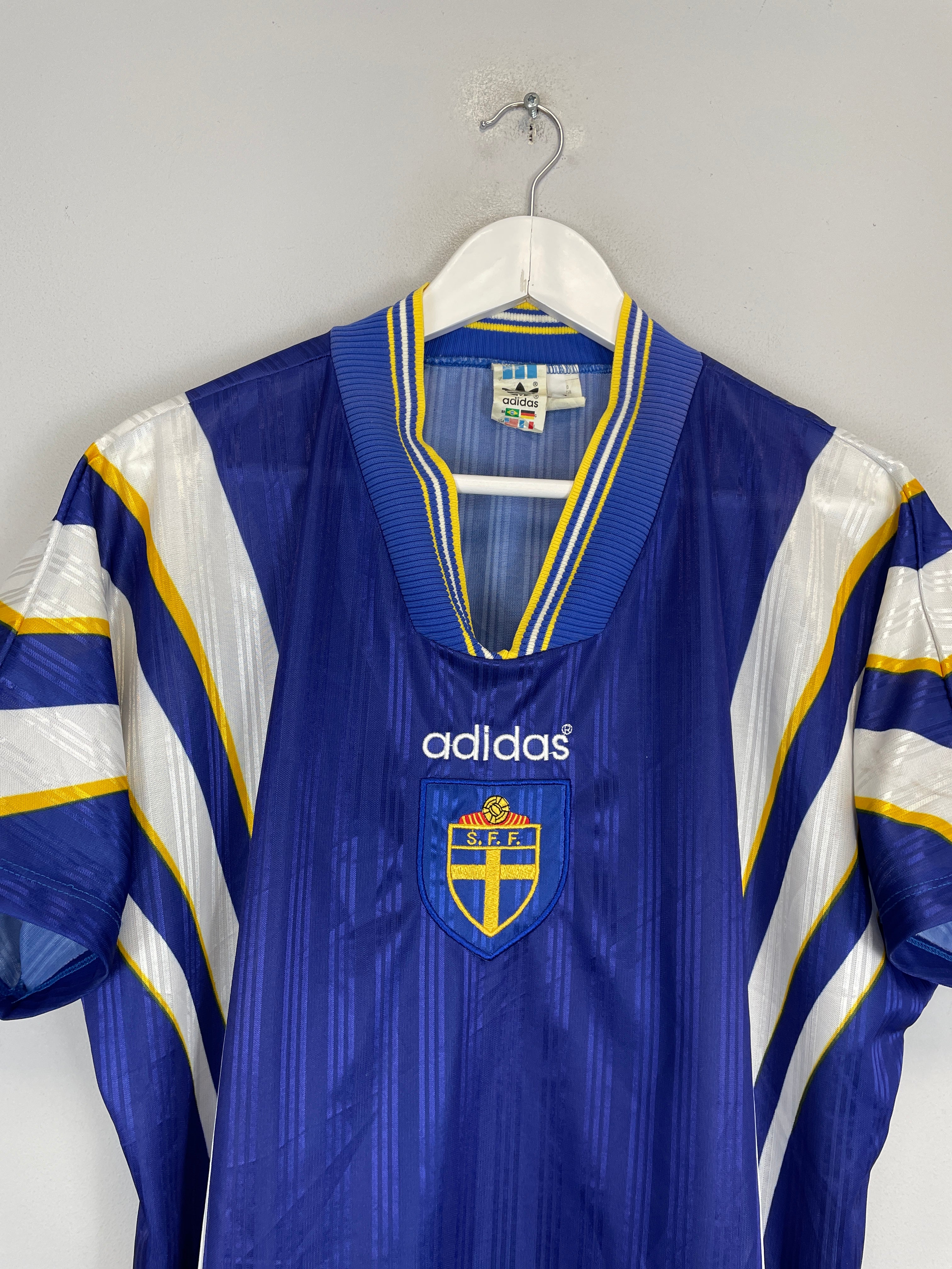 Shop 1996/98 SWEDEN AWAY SHIRT (L) ADIDAS, classic football shirts, vintage football shirts & retro soccer jerseys at Cult Kits