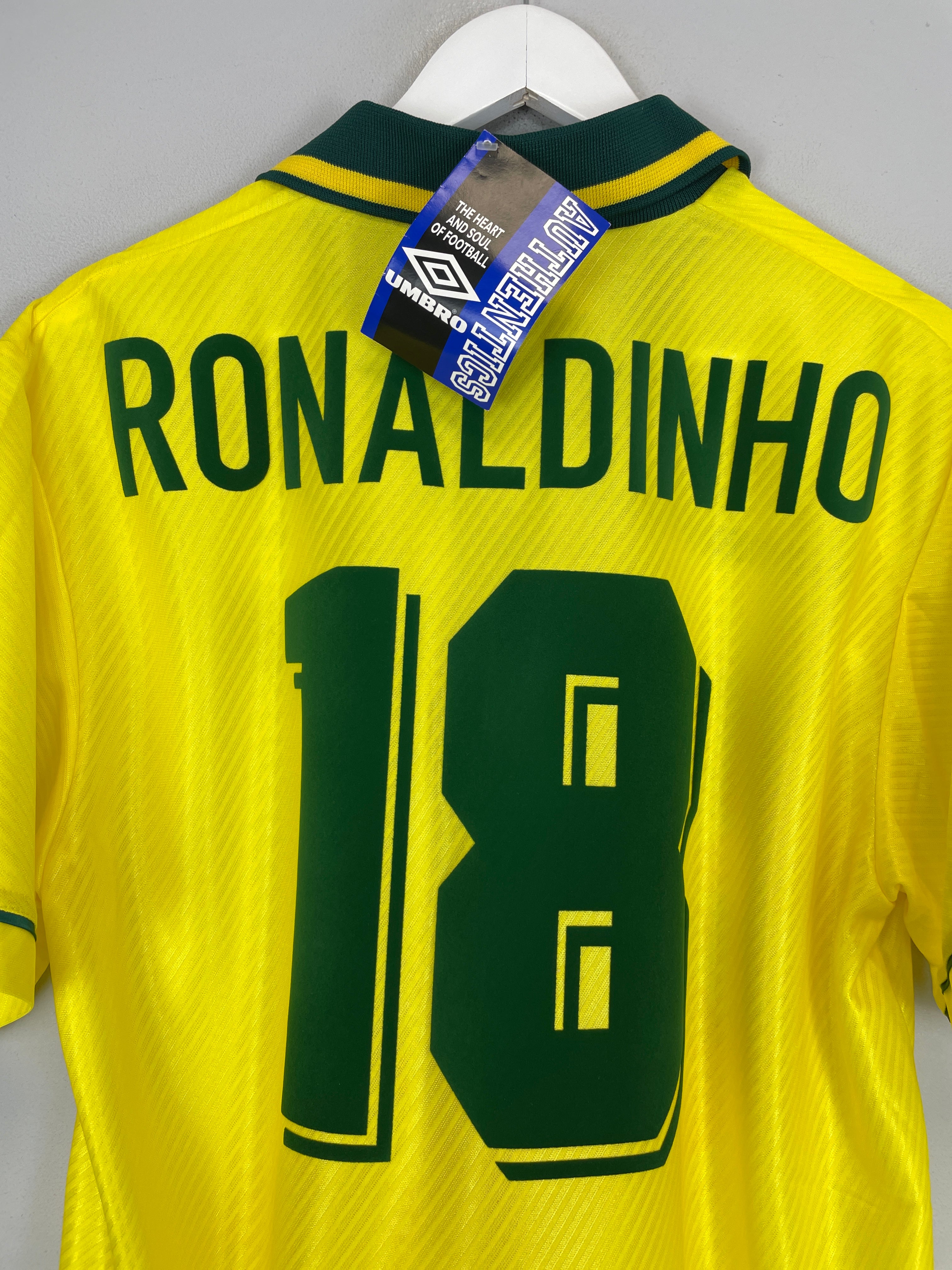 Shop 1994/95 BRAZIL RONALDINHO #18 *BNWT* HOME SHIRT (M) UMBRO, classic football shirts, vintage football shirts & retro soccer jerseys at Cult Kits