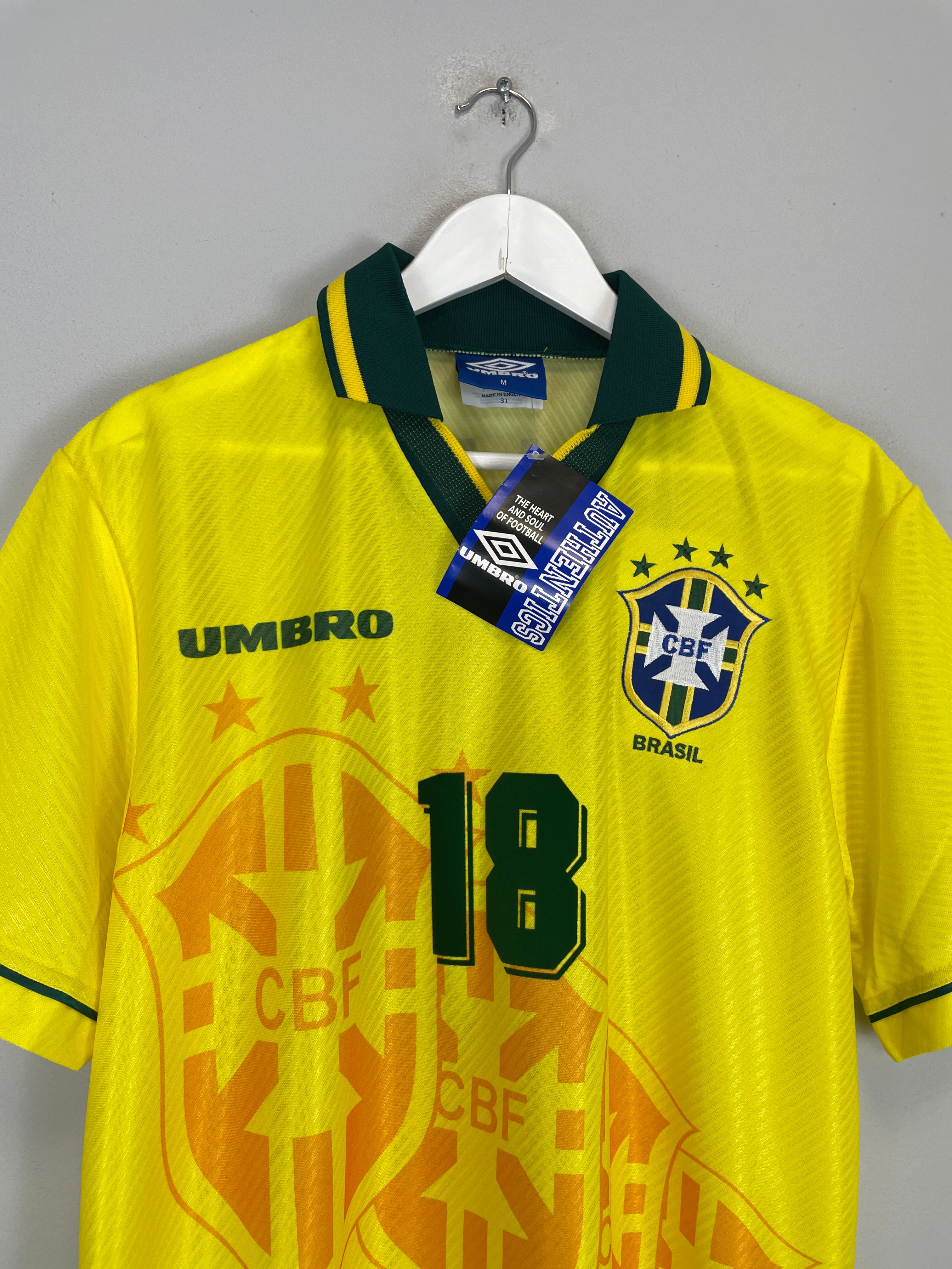 Shop 1994/95 BRAZIL RONALDINHO #18 *BNWT* HOME SHIRT (M) UMBRO, classic football shirts, vintage football shirts & retro soccer jerseys at Cult Kits