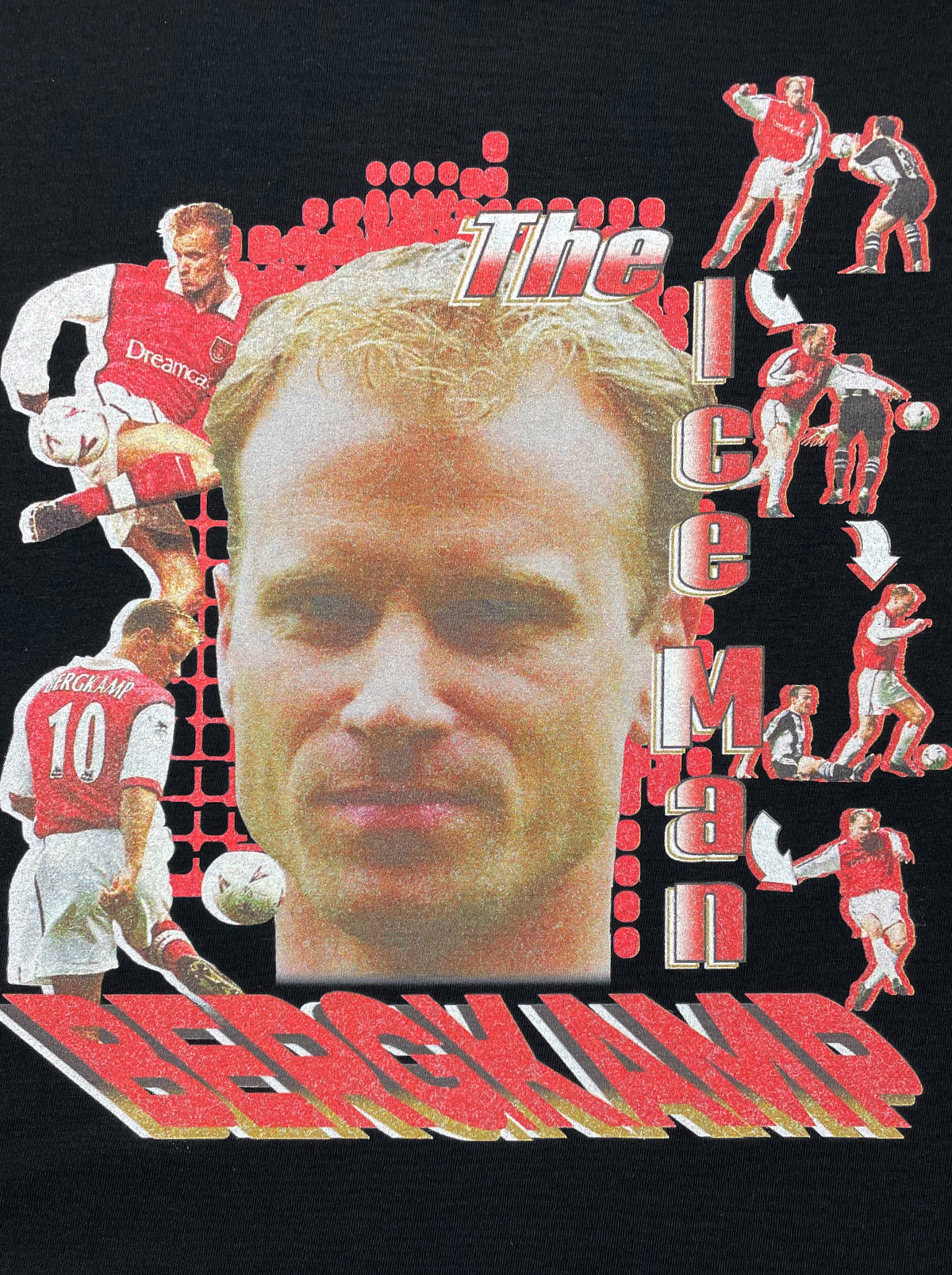 Shop ARSENAL BERGKAMP ICEMAN BOOTLEG TEE, classic football shirts, vintage football shirts & retro soccer jerseys at Cult Kits