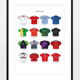 Shop ICONIC MANCHESTER UNITED SHIRTS A3 PRINT, classic football shirts, vintage football shirts & retro soccer jerseys at Cult Kits