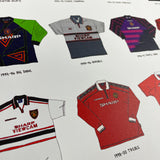 Shop ICONIC MANCHESTER UNITED SHIRTS A3 PRINT, classic football shirts, vintage football shirts & retro soccer jerseys at Cult Kits