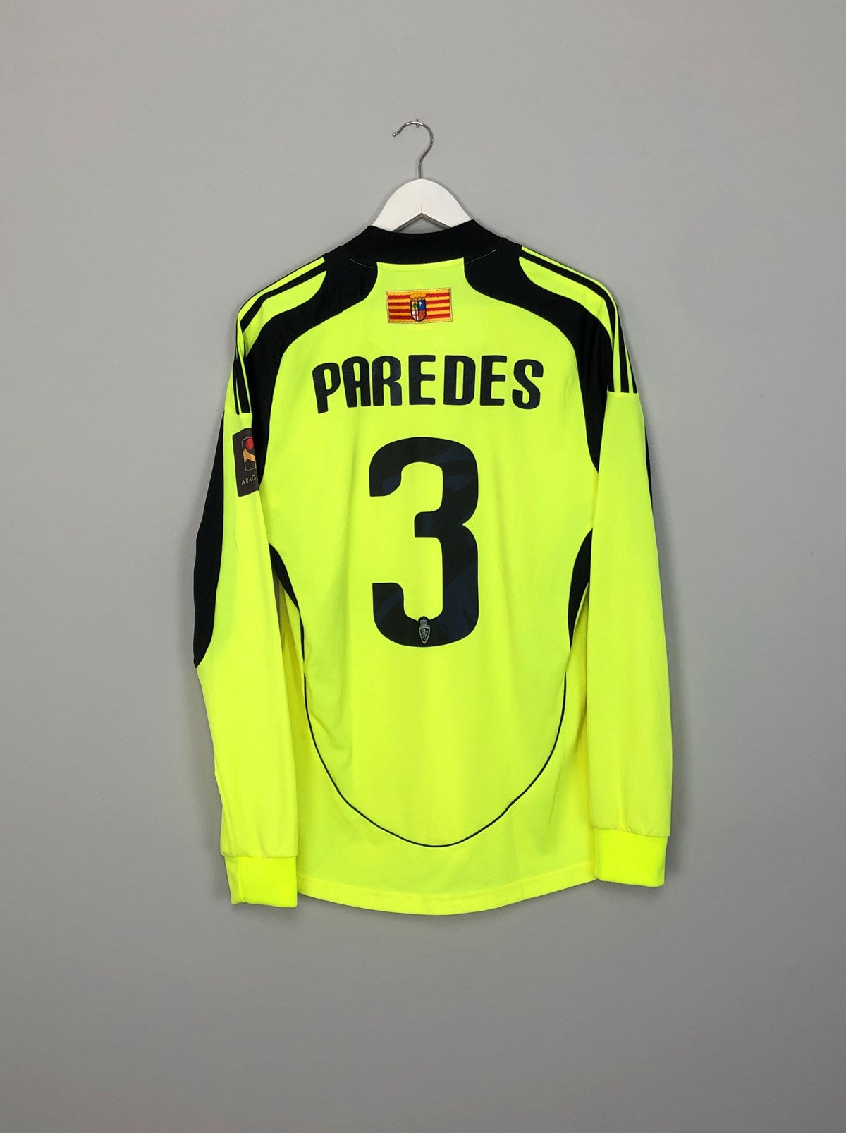 2010 11 REAL ZARAGOZA PAREDES 3 PLAYER ISSUE L S AWAY SHIRT M ADIDAS