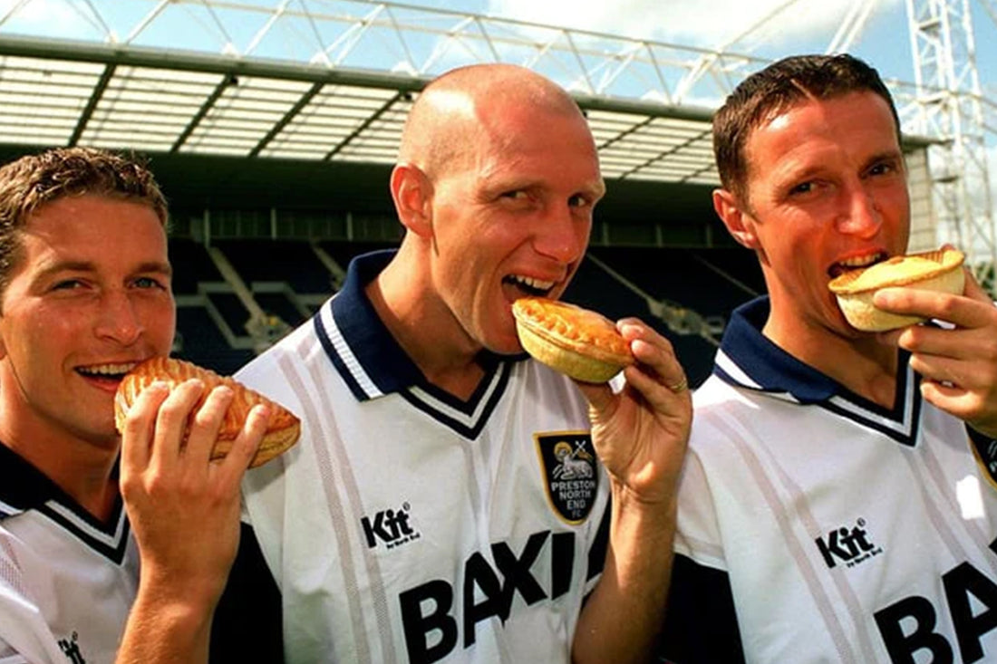 Cult Kits - PNE players eating pies - self made brands article