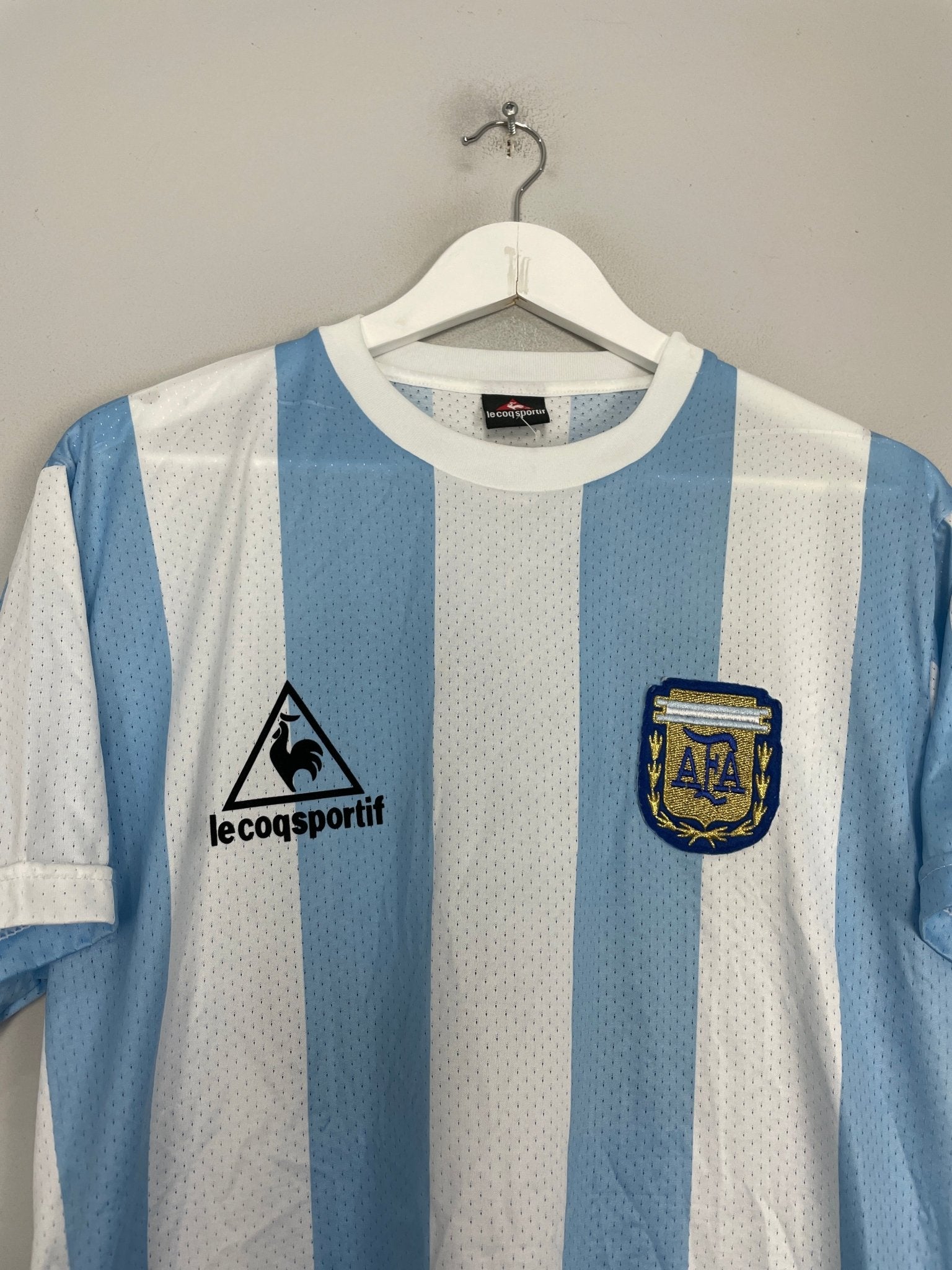 Shop 1986 ARGENTINA *RE-ISSUE* #10 HOME SHIRT (L) LE COQ, classic football shirts, vintage football shirts & retro soccer jerseys at Cult Kits