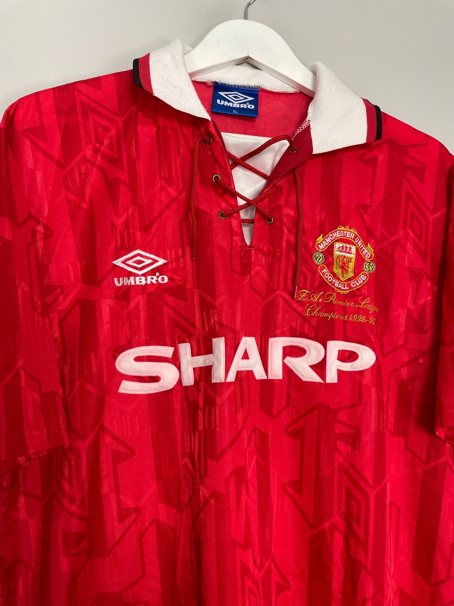 Shop 1992/94 MANCHESTER UNITED *CHAMPIONS* HOME SHIRT (XL) UMBRO, classic football shirts, vintage football shirts & retro soccer jerseys at Cult Kits