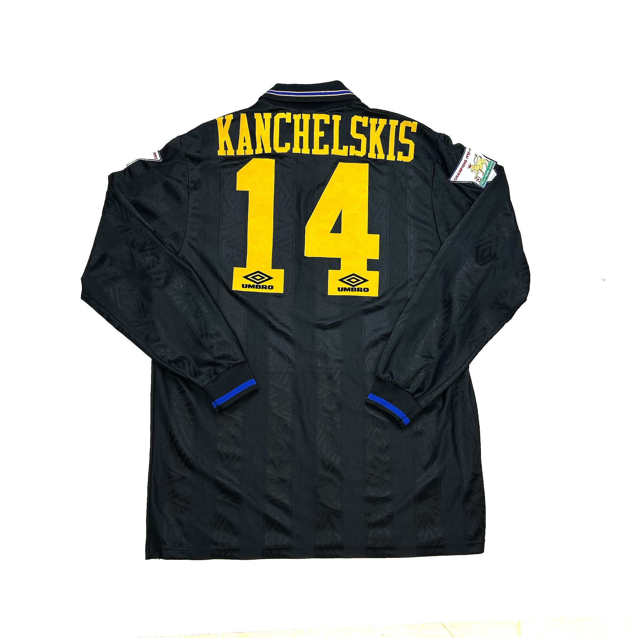 Buy 1993/94 MANCHESTER UNITED KANCHELSKIS 14 *MATCH ISSUED *L/S AWAY SHIRT (XL) UMBRO ~ Free worldwide shipping available ~ Authentic Vintage Football Shirts from Cult Kits
