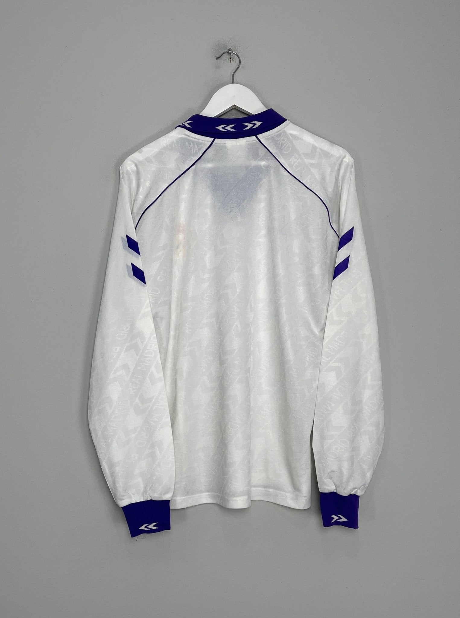 Shop 1993/94 REAL MADRID L/S HOME SHIRT (L) HUMMEL, classic football shirts, vintage football shirts & retro soccer jerseys at Cult Kits