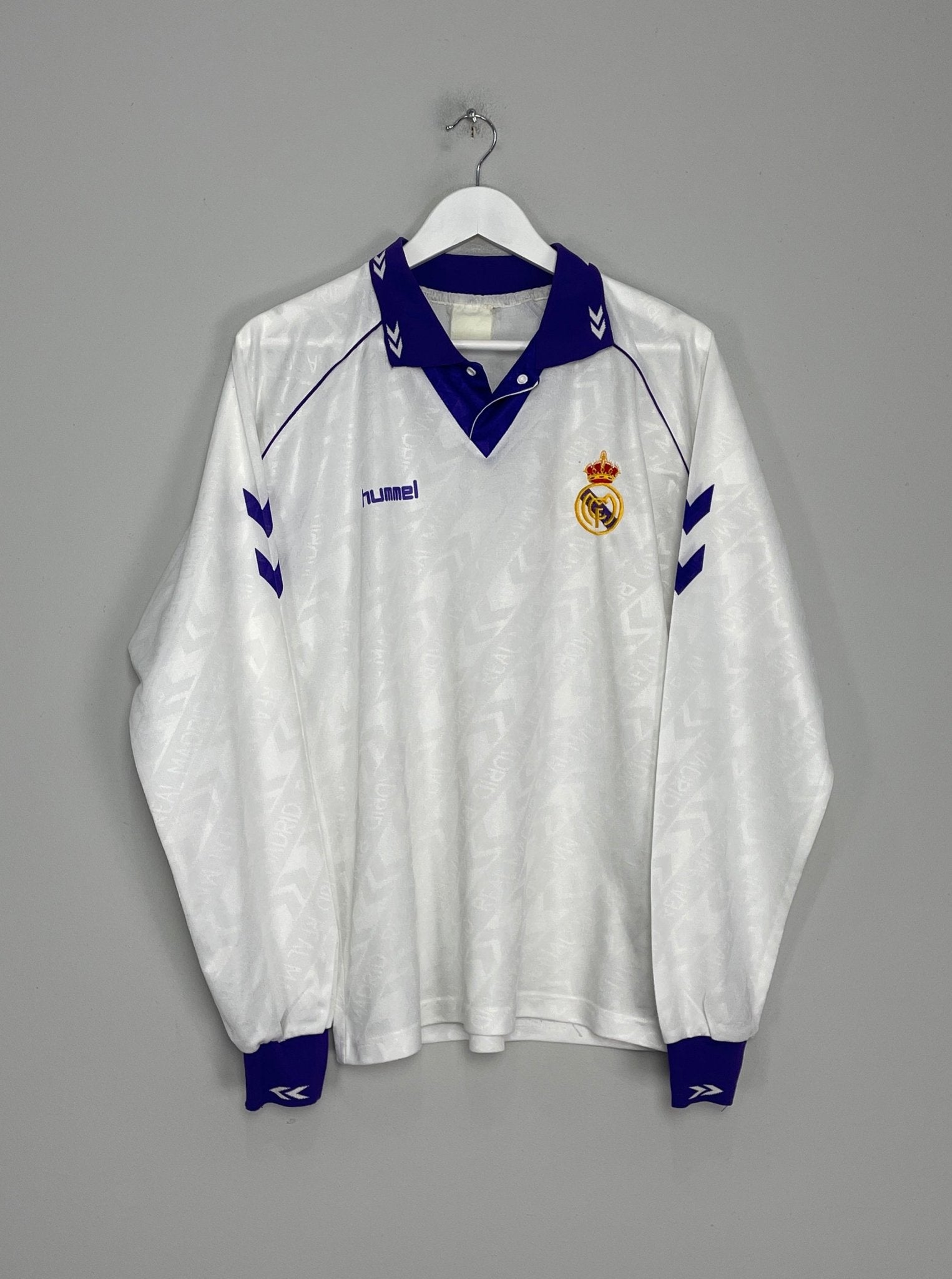 Shop 1993/94 REAL MADRID L/S HOME SHIRT (L) HUMMEL, classic football shirts, vintage football shirts & retro soccer jerseys at Cult Kits