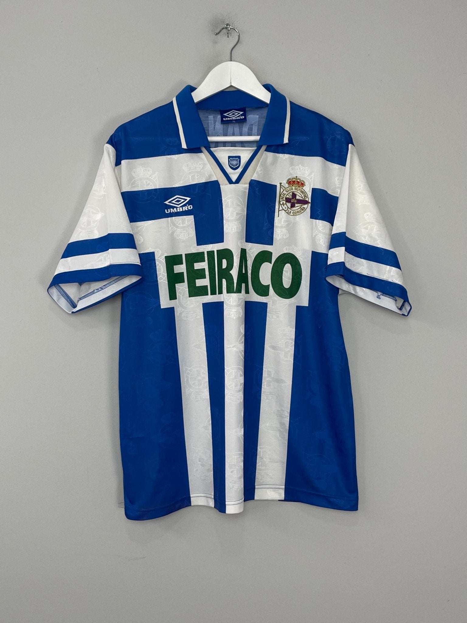 Shop 1993/95 DEPORTIVO LA CORUNA ALDANA #19 HOME SHIRT (XL) UMBRO, classic football shirts, vintage football shirts & retro soccer jerseys at Cult Kits
