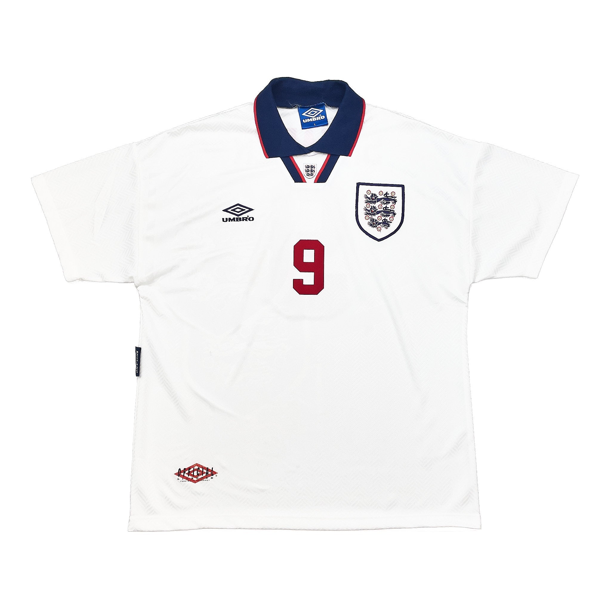 Buy 1993/95 ENGLAND SHEARER 9 HOME SHIRT (L) UMBRO ~ Free worldwide shipping available ~ Authentic Vintage Football Shirts from Cult Kits