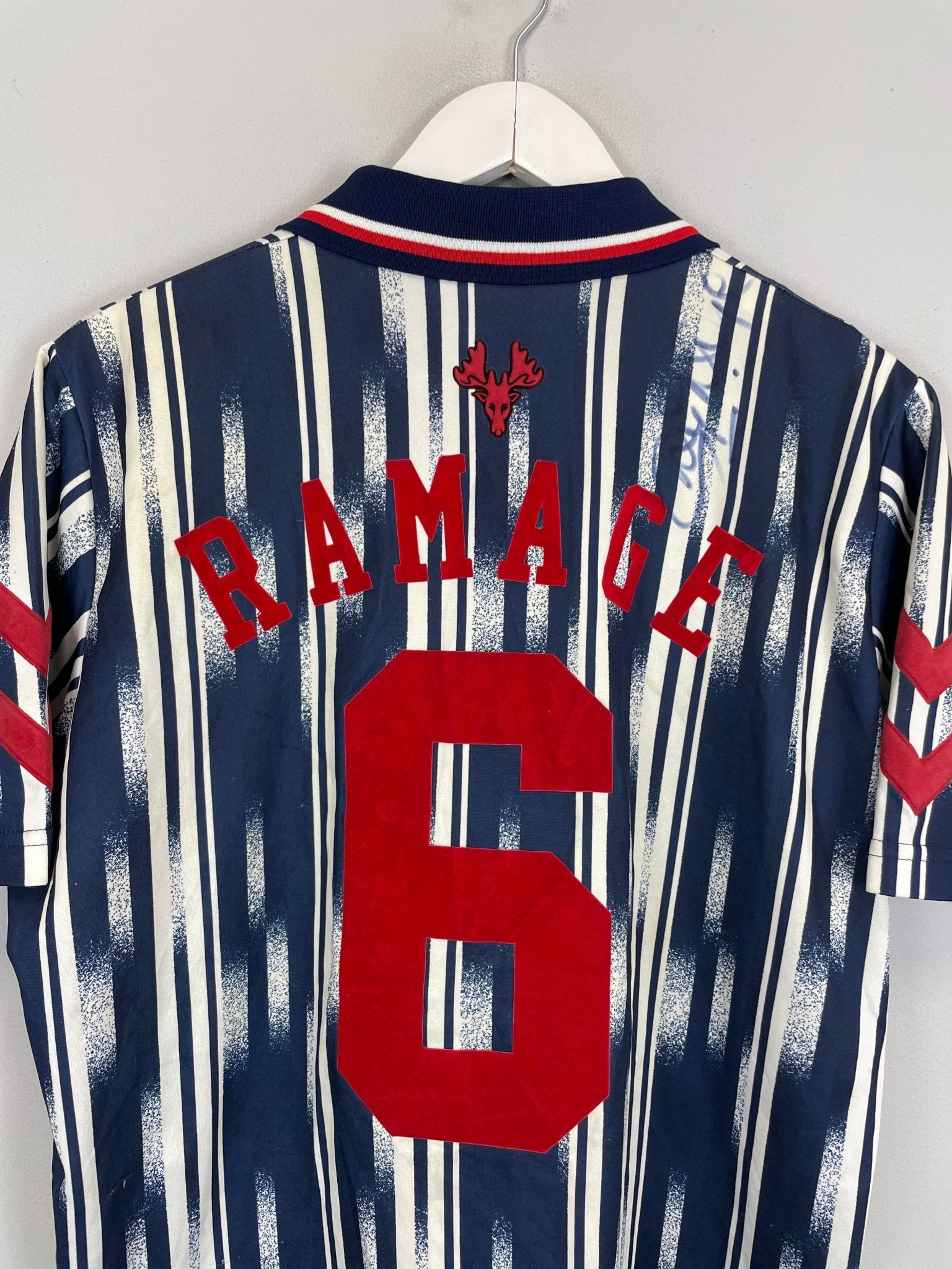 Shop 1993/95 WATFORD RAMAGE #6 *SIGNED* AWAY SHIRT (L) HUMMEL, classic football shirts, vintage football shirts & retro soccer jerseys at Cult Kits