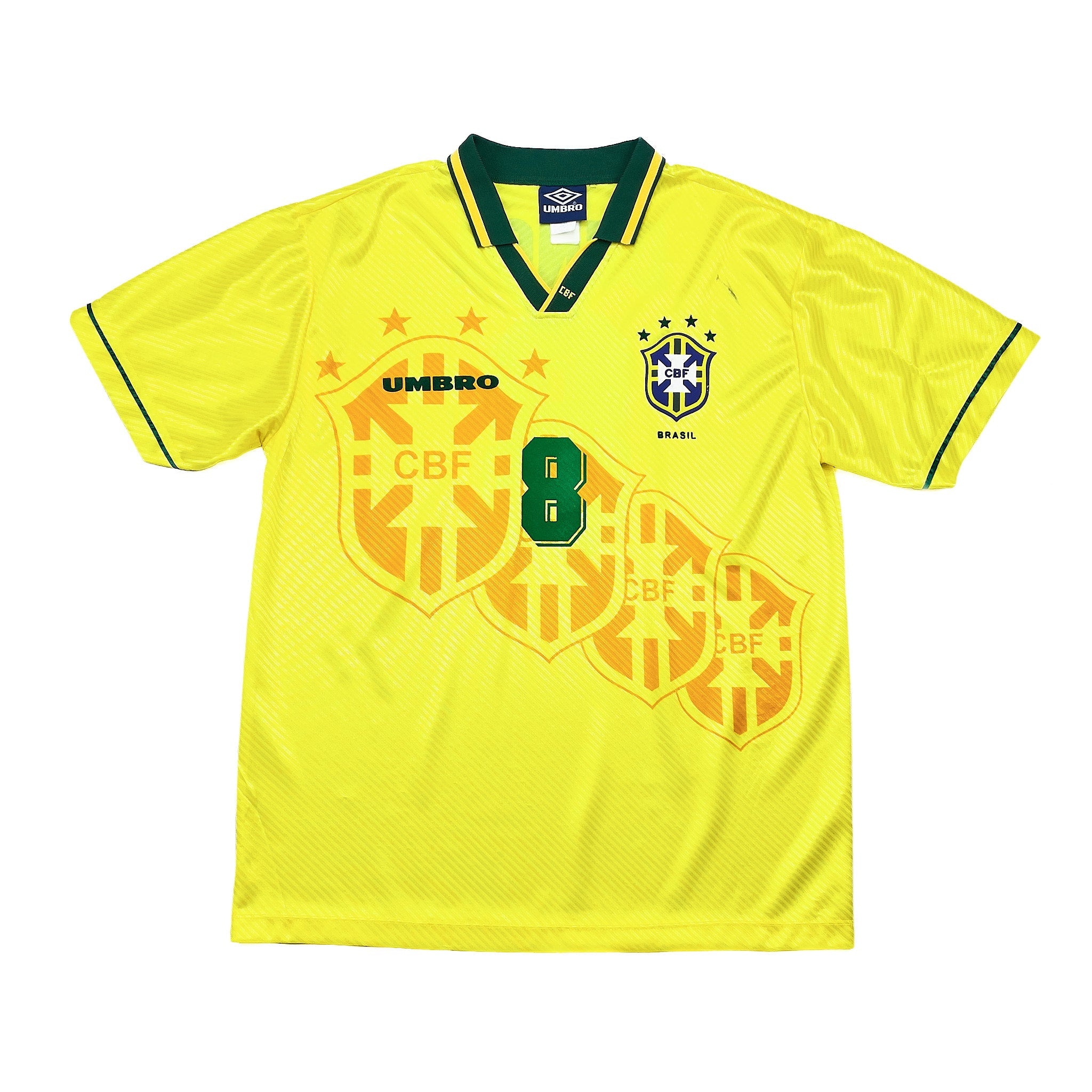 Buy 1994 Brazil Dunga 8 Home Shirt (XL) Umbro ~ Free worldwide shipping ~ Authentic Vintage Football Shirts from Cult Kits