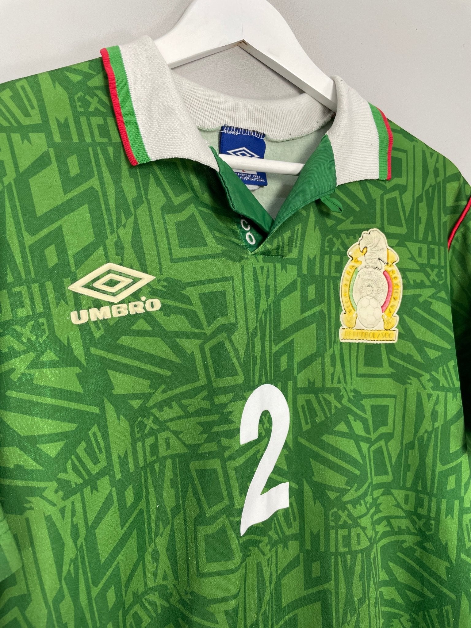 Shop 1994 MEXICO SUAREZ #4 HOME SHIRT (L) UMBRO, classic football shirts, vintage football shirts & retro soccer jerseys at Cult Kits