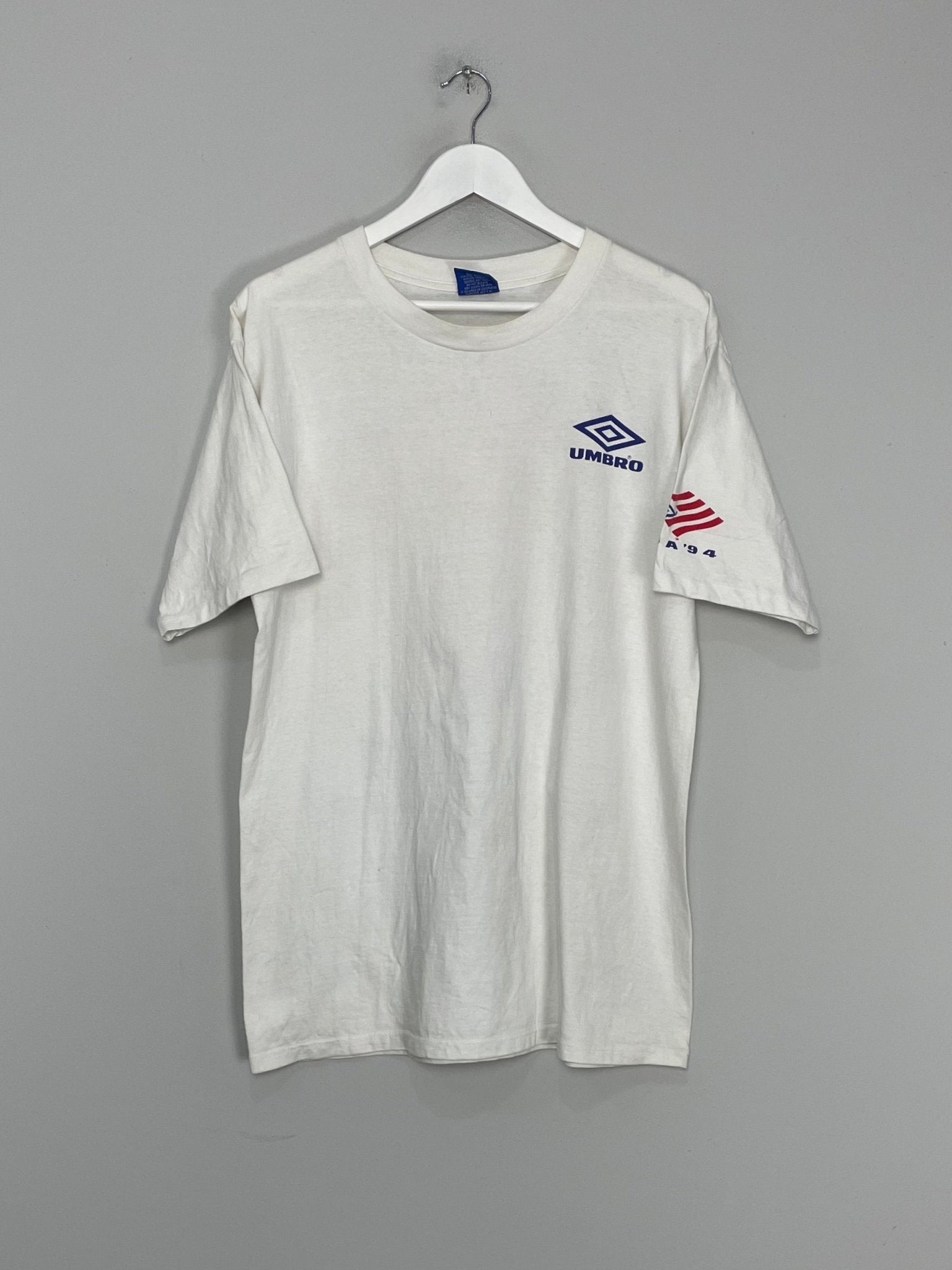 Shop 1994 USA WORLD CUP BRAZIL CHAMPIONS T-SHIRT (L) UMBRO, classic football shirts, vintage football shirts & retro soccer jerseys at Cult Kits