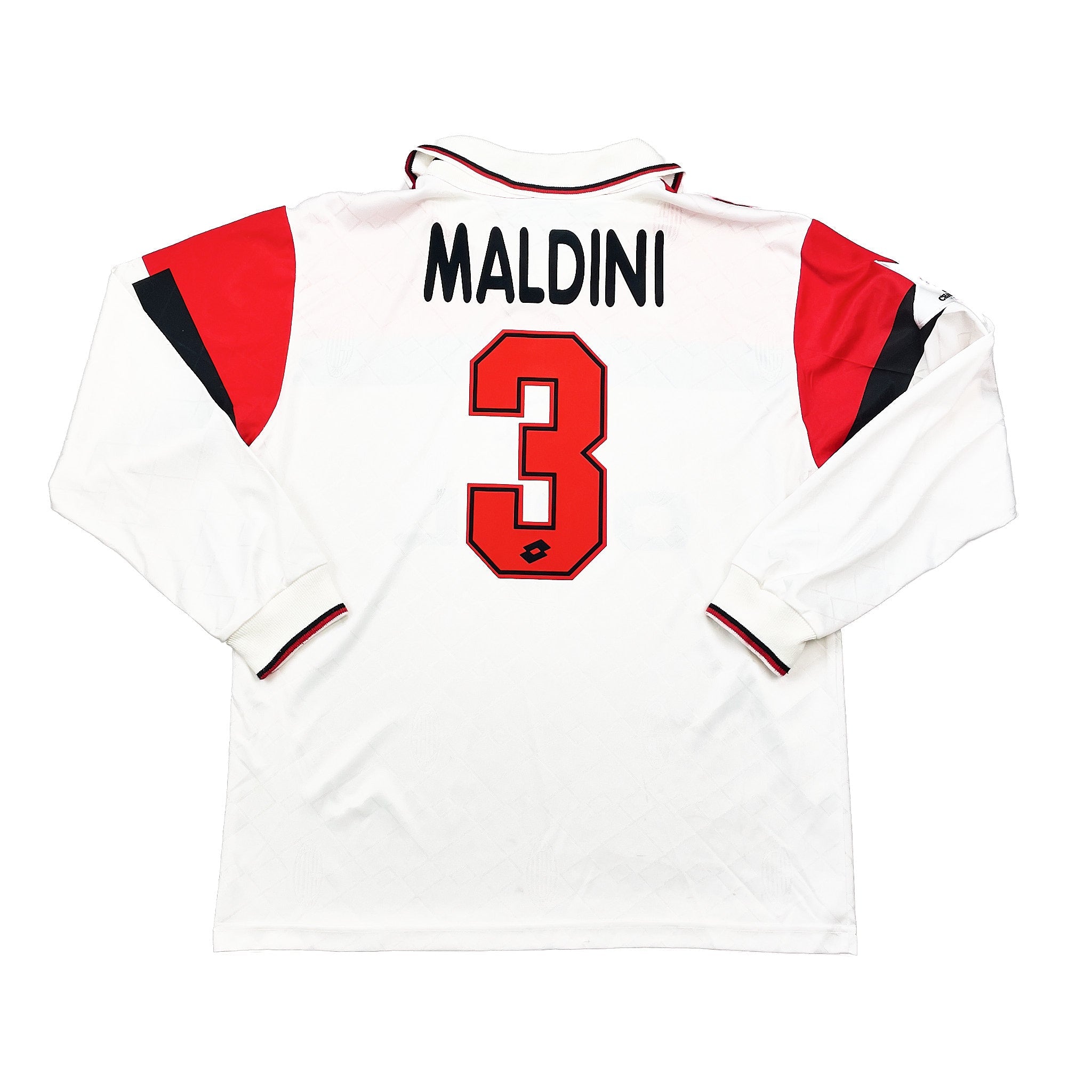 Buy 1994/95 AC MILAN MALDINI 3 C/L L/S AWAY SHIRT (XL) LOTTO ~ Free worldwide shipping available ~ Authentic Vintage Football Shirts from Cult Kits