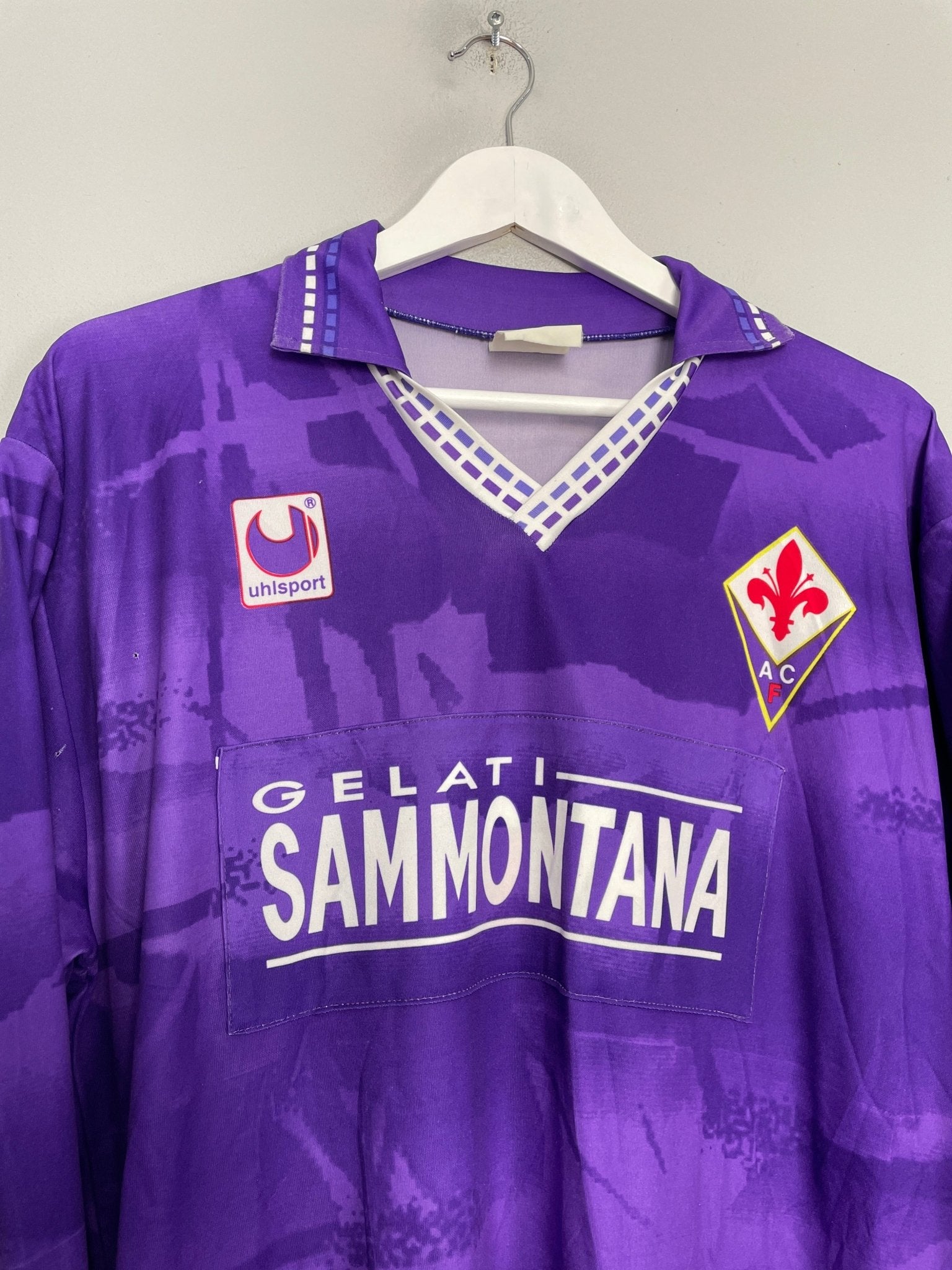 Shop 1994/95 FIORENTINA *PLAYER ISSUE* L/S HOME SHIRT (XL) UHLSPORT, classic football shirts, vintage football shirts & retro soccer jerseys at Cult Kits