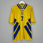 Shop 1994/95 SWEDEN LARSSON #7 HOME SHIRT (L) ADIDAS, classic football shirts, vintage football shirts & retro soccer jerseys at Cult Kits