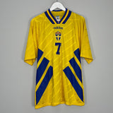 Shop 1994/95 SWEDEN LARSSON #7 HOME SHIRT (L) ADIDAS, classic football shirts, vintage football shirts & retro soccer jerseys at Cult Kits