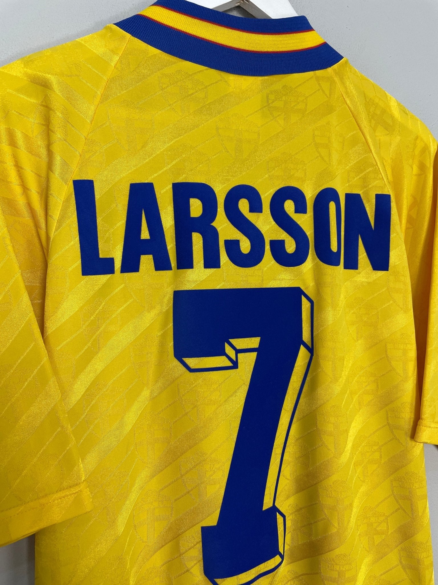 Shop 1994/95 SWEDEN LARSSON #7 HOME SHIRT (L) ADIDAS, classic football shirts, vintage football shirts & retro soccer jerseys at Cult Kits