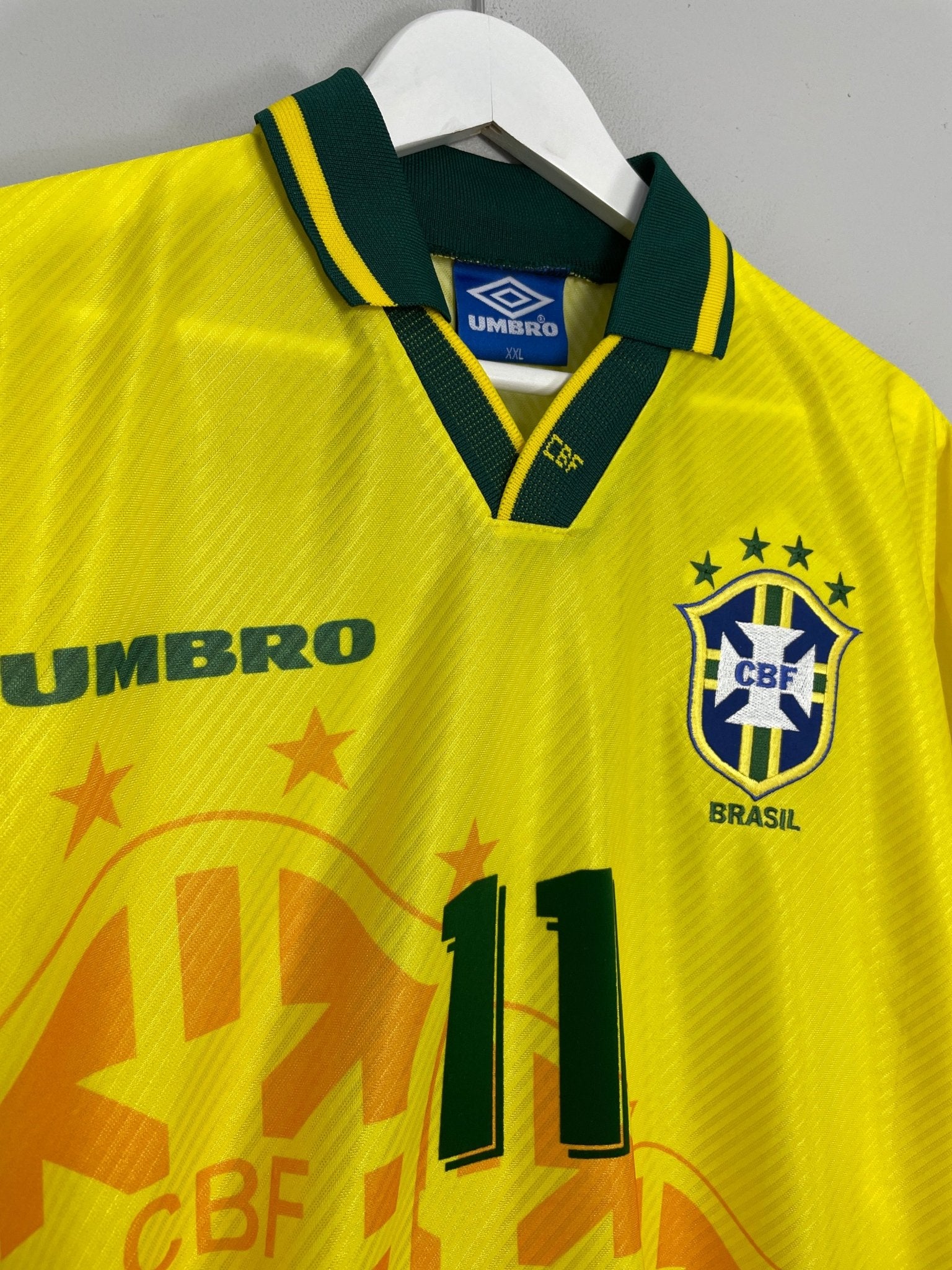 Shop 1994/96 BRAZIL ROMARIO #11 *BNWOT* HOME SHIRT (XXL) UMBRO, classic football shirts, vintage football shirts & retro soccer jerseys at Cult Kits