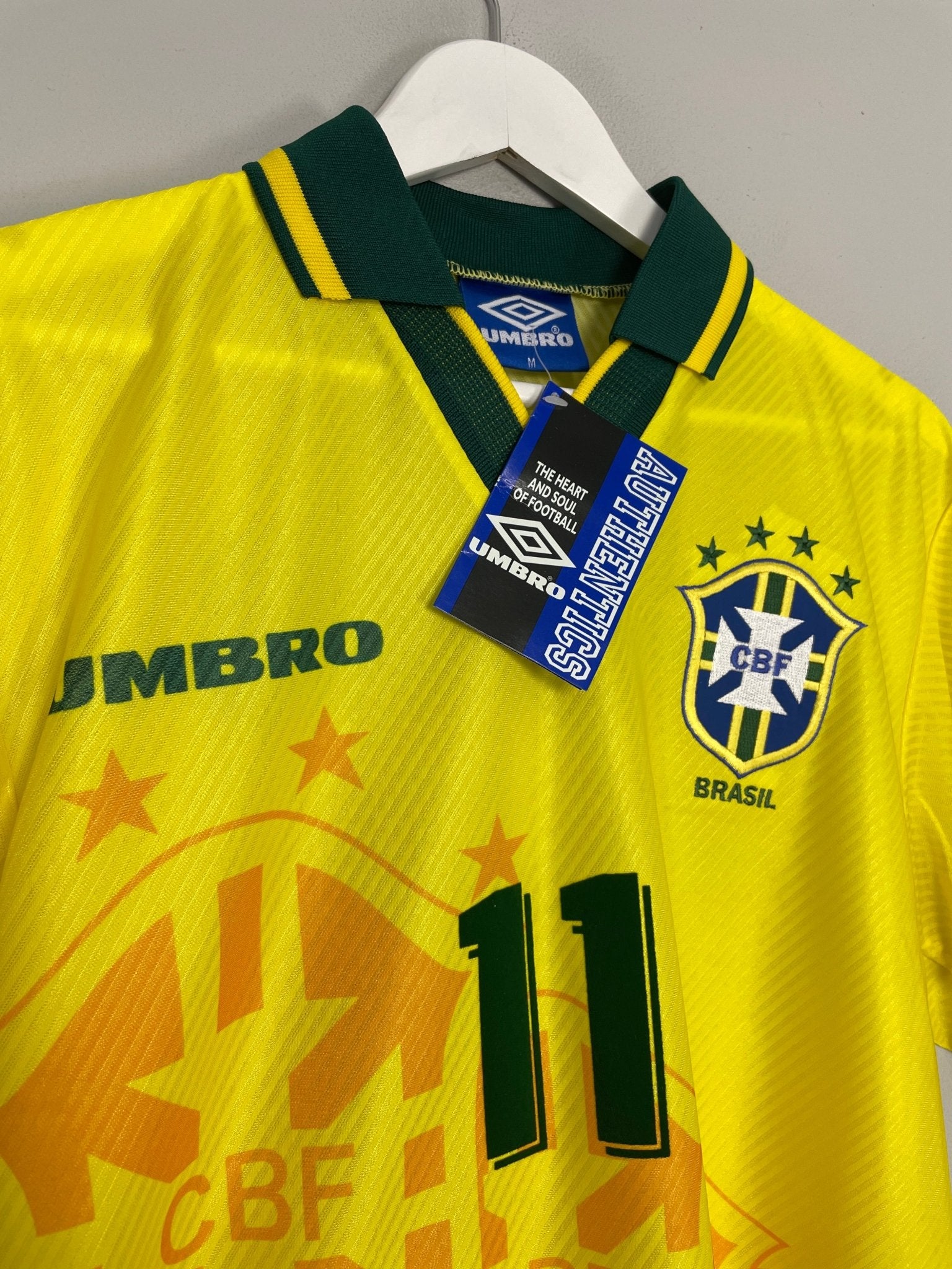 Shop 1994/96 BRAZIL ROMARIO #11 *BNWT* HOME SHIRT (M) UMBRO, classic football shirts, vintage football shirts & retro soccer jerseys at Cult Kits