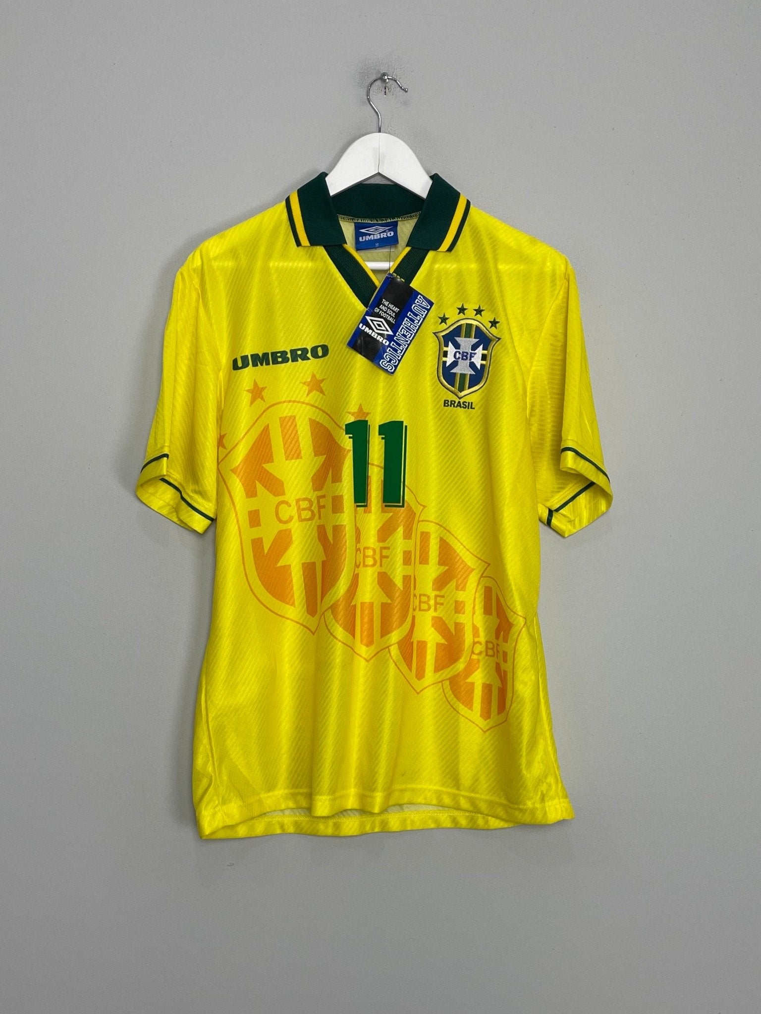 Shop 1994/96 BRAZIL ROMARIO #11 *BNWT* HOME SHIRT (M) UMBRO, classic football shirts, vintage football shirts & retro soccer jerseys at Cult Kits