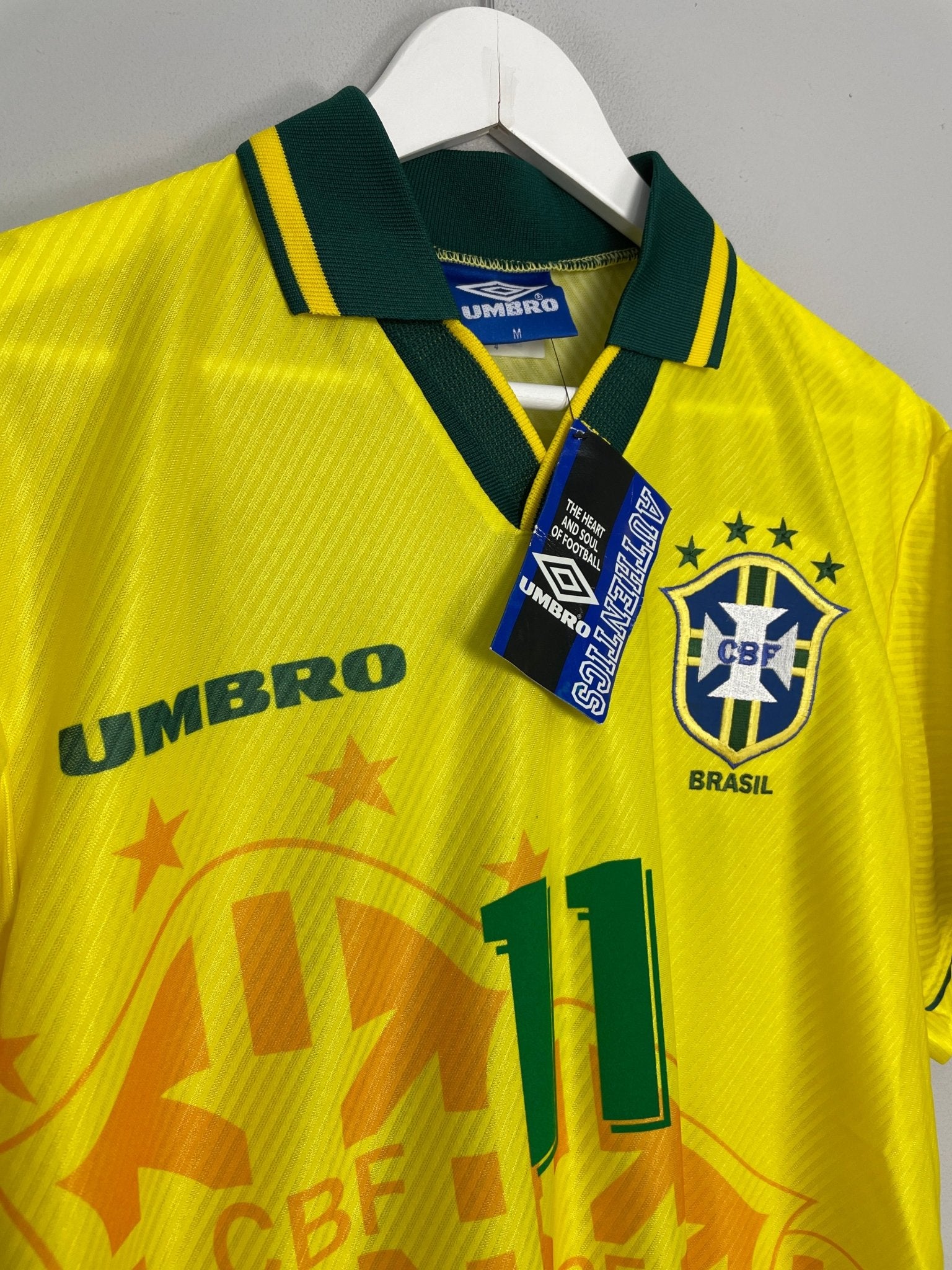 Shop 1994/96 BRAZIL ROMARIO #11 *BNWT* HOME SHIRT (M) UMBRO, classic football shirts, vintage football shirts & retro soccer jerseys at Cult Kits