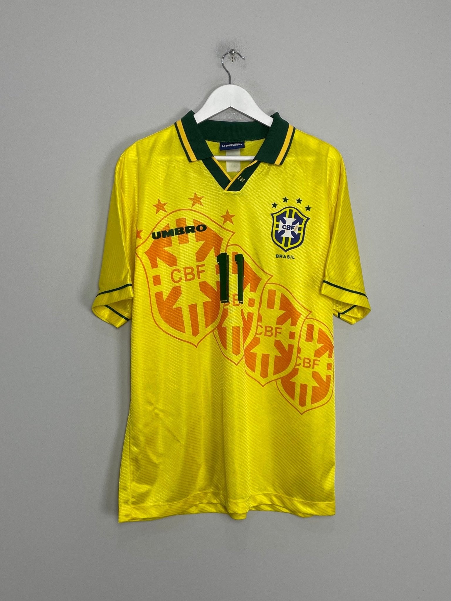 Shop 1994/96 BRAZIL ROMARIO #11 HOME SHIRT (L) UMBRO, classic football shirts, vintage football shirts & retro soccer jerseys at Cult Kits