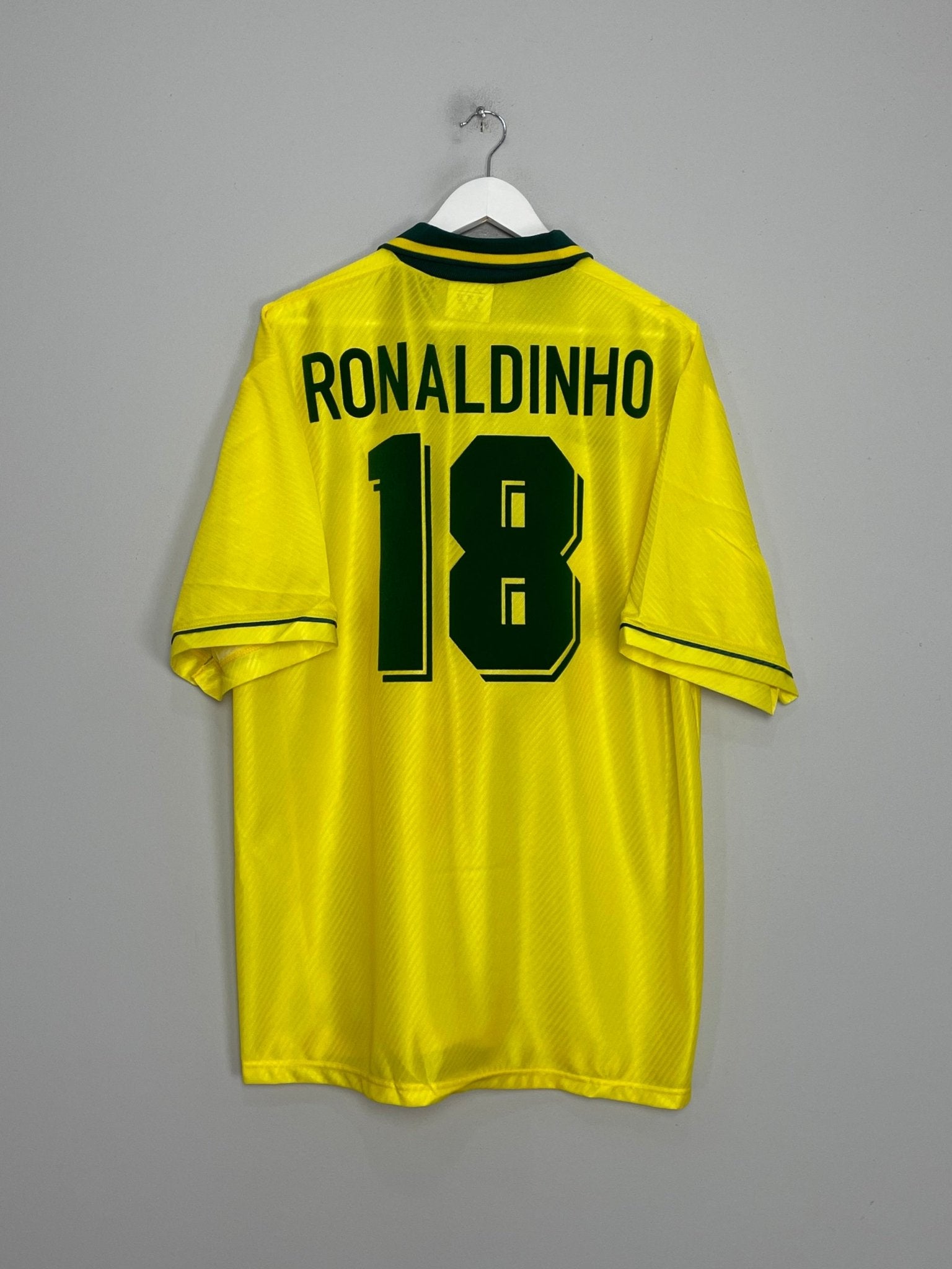 Shop 1994/96 BRAZIL RONALDINHO #18 *BNWOT* HOME SHIRT (XXL) UMBRO, classic football shirts, vintage football shirts & retro soccer jerseys at Cult Kits