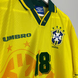 Shop 1994/96 BRAZIL RONALDINHO #18 *BNWOT* HOME SHIRT (XXL) UMBRO, classic football shirts, vintage football shirts & retro soccer jerseys at Cult Kits