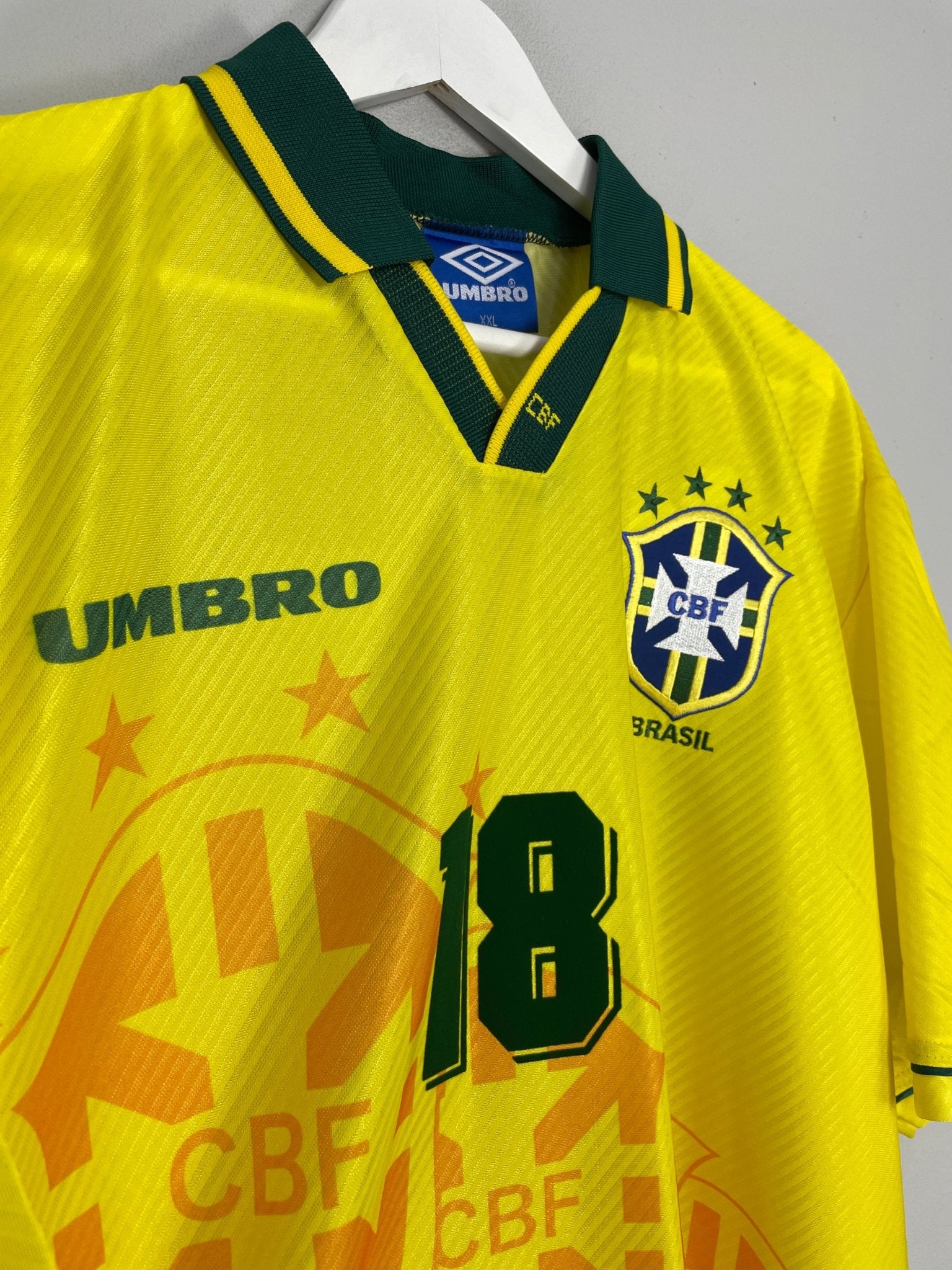 Shop 1994/96 BRAZIL RONALDINHO #18 *BNWOT* HOME SHIRT (XXL) UMBRO, classic football shirts, vintage football shirts & retro soccer jerseys at Cult Kits