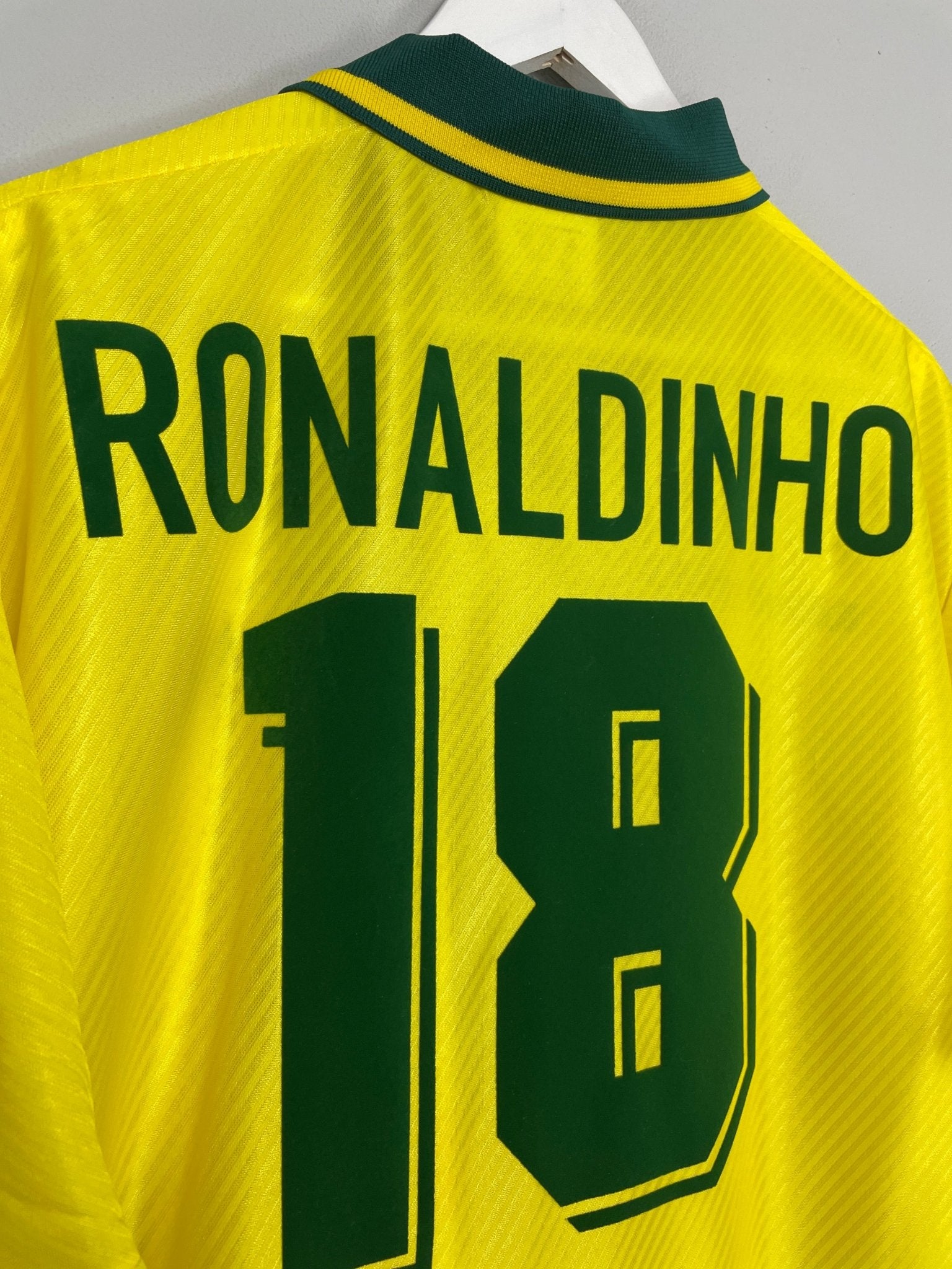 Shop 1994/96 BRAZIL RONALDINHO #18 *BNWOT* HOME SHIRT (XXL) UMBRO, classic football shirts, vintage football shirts & retro soccer jerseys at Cult Kits