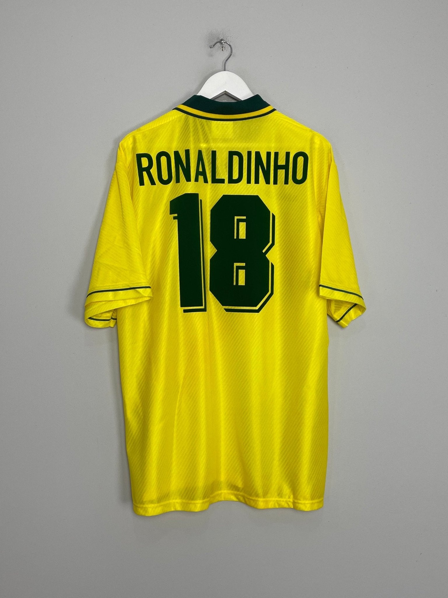 Shop 1994/96 BRAZIL RONALDINHO #18 *BNWOT* HOME SHIRT (XXL) UMBRO, classic football shirts, vintage football shirts & retro soccer jerseys at Cult Kits