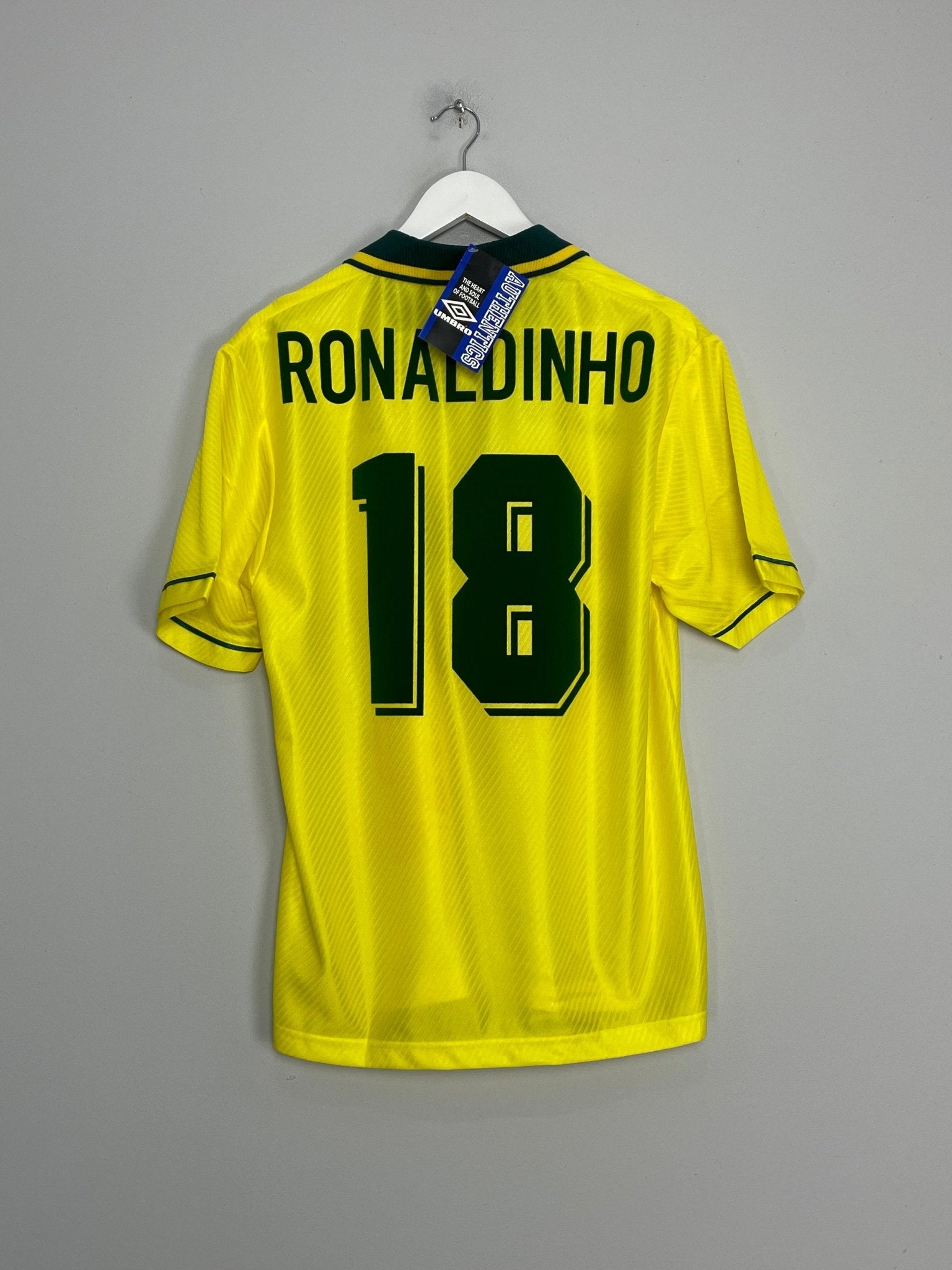 Shop 1994/96 BRAZIL RONALDINHO #18 *BNWT* HOME SHIRT (M) UMBRO, classic football shirts, vintage football shirts & retro soccer jerseys at Cult Kits