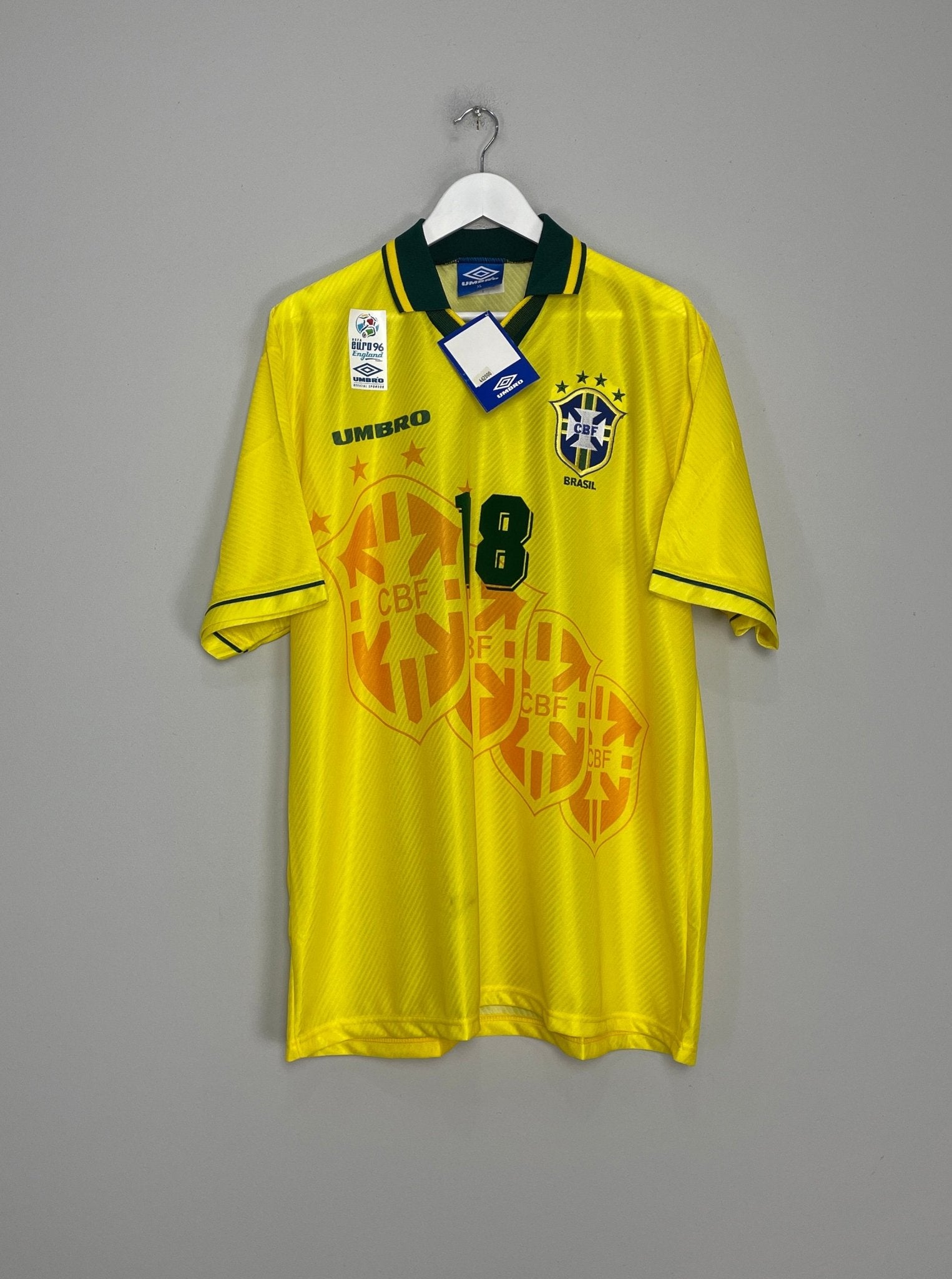Shop 1994/96 BRAZIL RONALDINHO #18 *BNWT* HOME SHIRT (XL) UMBRO, classic football shirts, vintage football shirts & retro soccer jerseys at Cult Kits