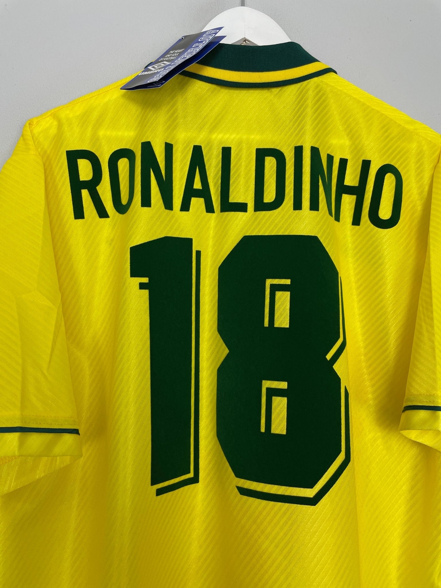Shop 1994/96 BRAZIL RONALDINHO #18 *BNWT* HOME SHIRT (XL) UMBRO, classic football shirts, vintage football shirts & retro soccer jerseys at Cult Kits