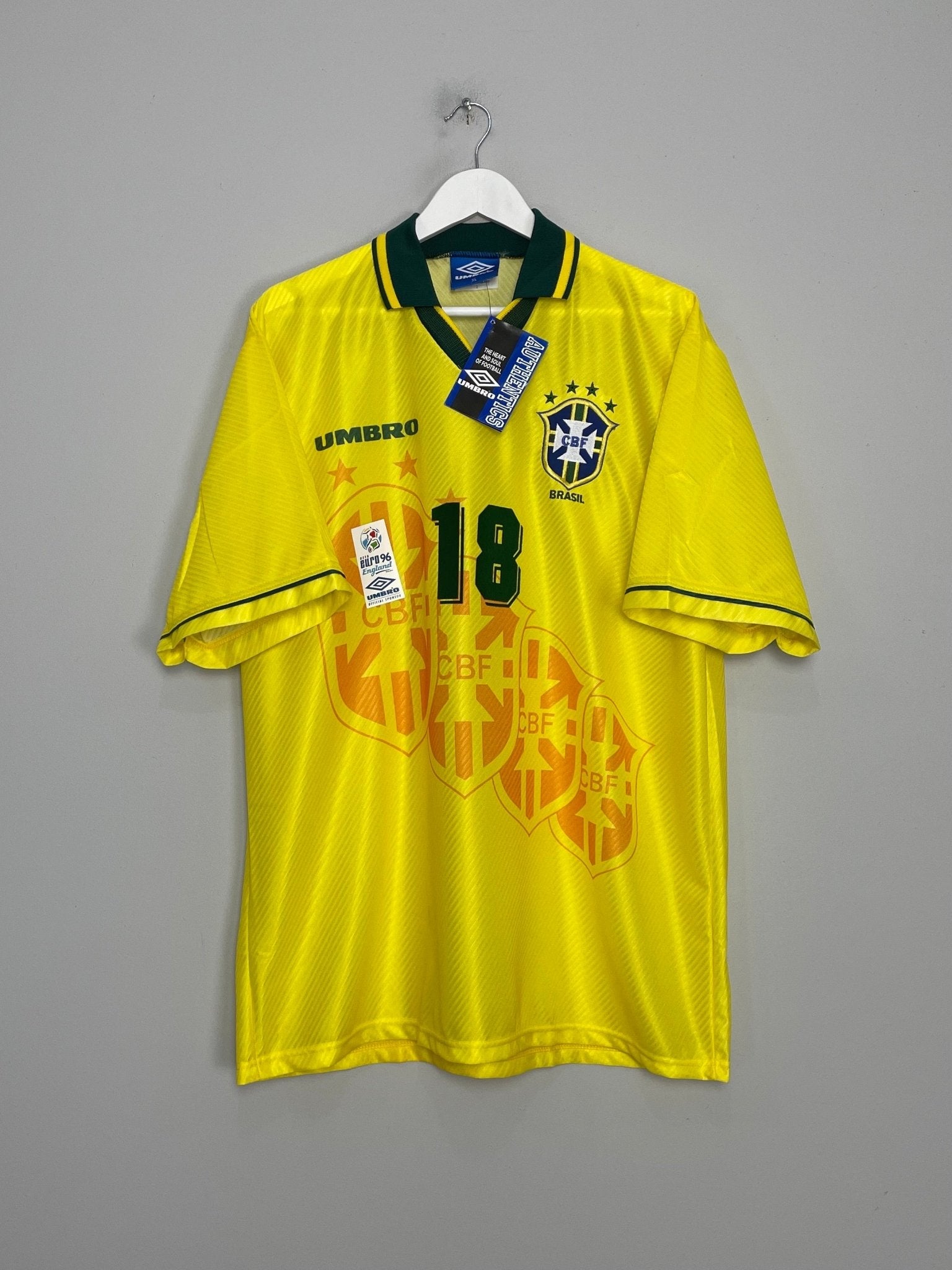 Shop 1994/96 BRAZIL RONALDINHO #18 *BNWT* HOME SHIRT (XL) UMBRO, classic football shirts, vintage football shirts & retro soccer jerseys at Cult Kits